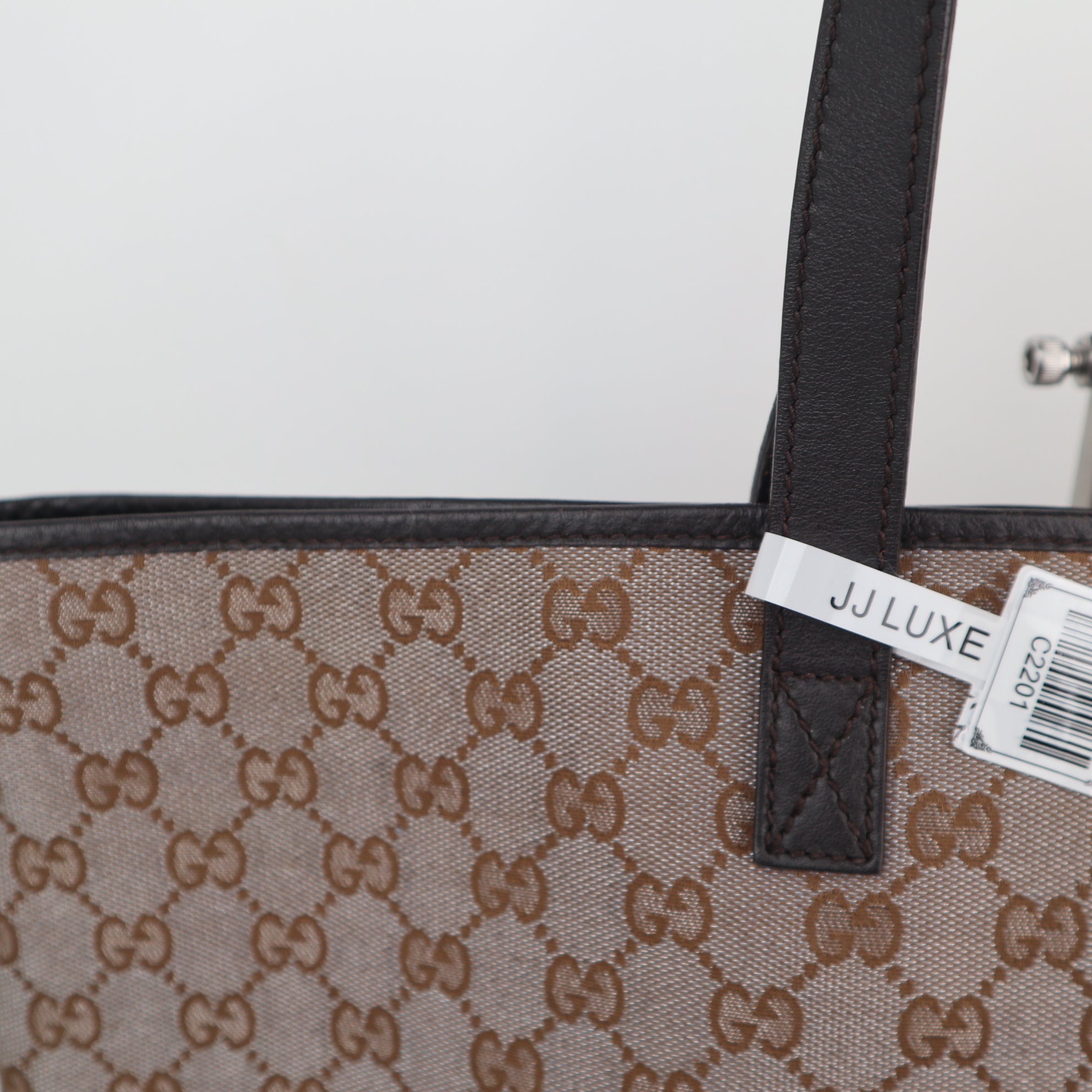 C2201 Gucci Tote Bag GG Canvas Tote Bag | Pre-Owned Excellent Brown GG canvas, leather trim