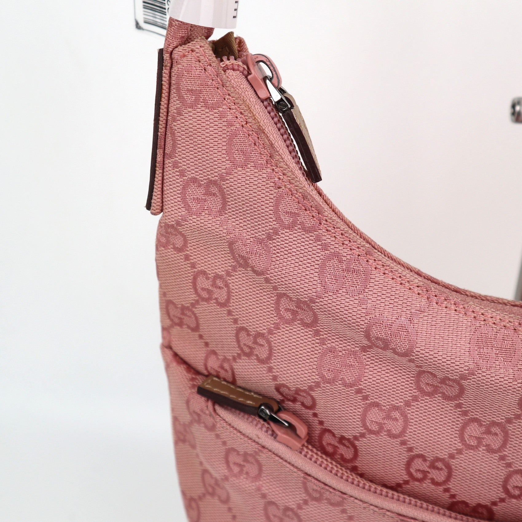 C2206 Gucci Hobo Bag GG Canvas Hobo | Pre-Owned Excellent Pink GG canvas, leather trim