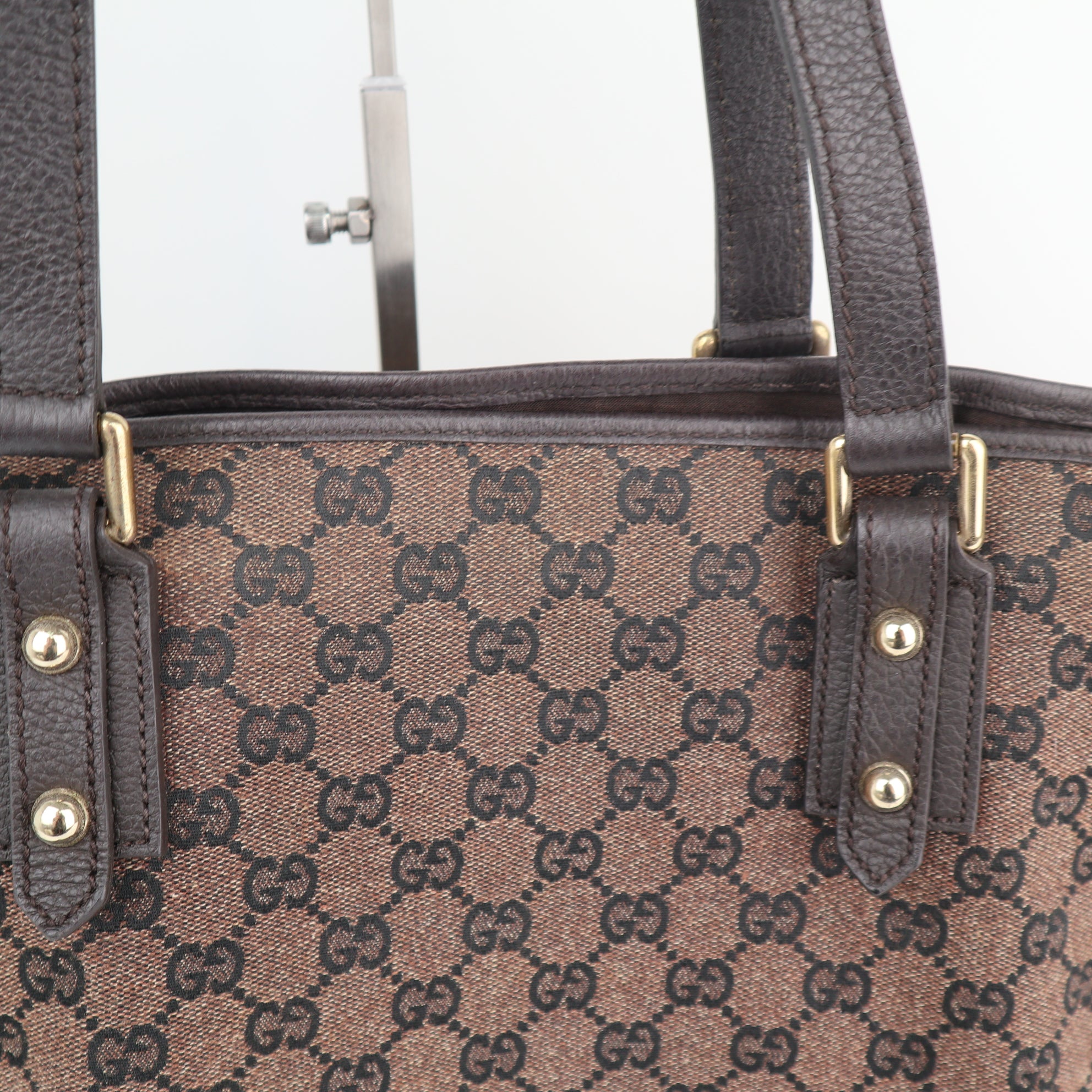 C2211 Gucci Tote Bag GG Canvas Tote Bag | Pre-Owned Excellent Dark Brown GG canvas, leather trim