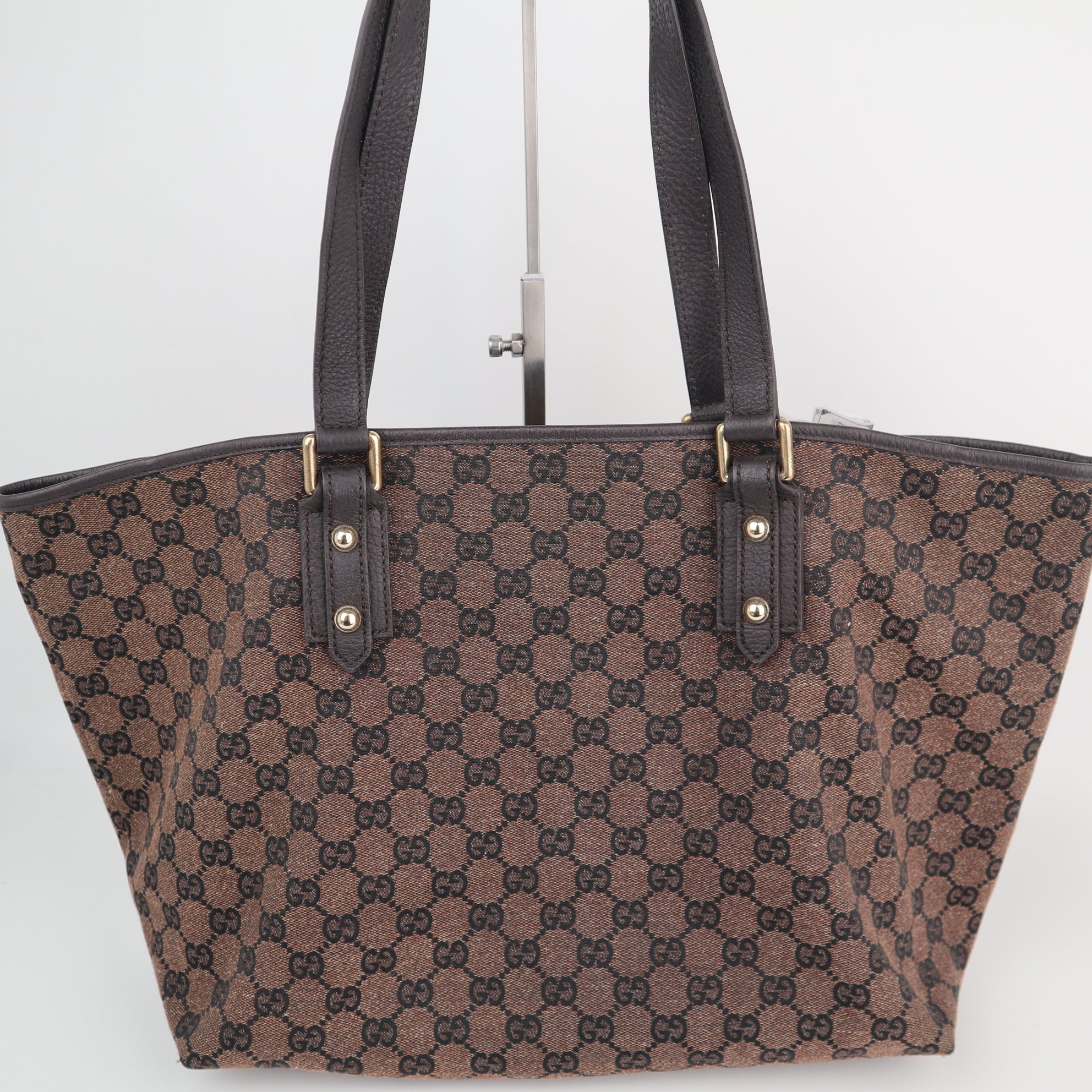 C2211 Gucci Tote Bag GG Canvas Tote Bag | Pre-Owned Excellent Dark Brown GG canvas, leather trim