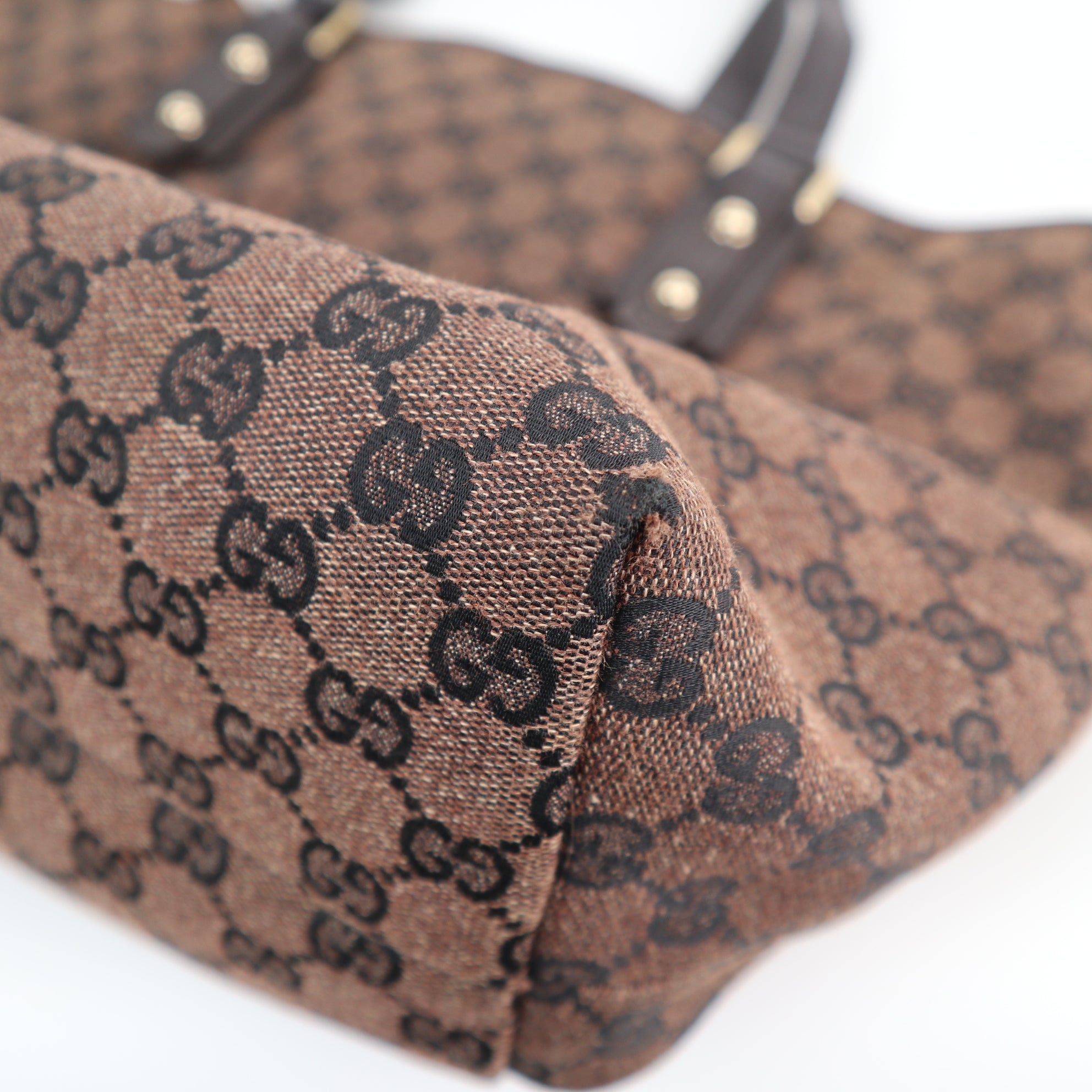 C2211 Gucci Tote Bag GG Canvas Tote Bag | Pre-Owned Excellent Dark Brown GG canvas, leather trim