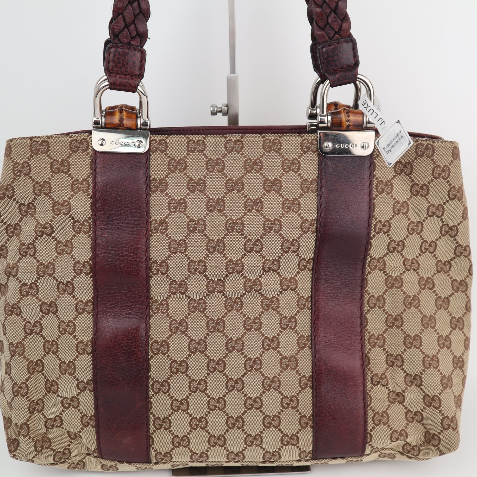 C2213 Gucci Tote Bag GG Canvas Bamboo Bar Large Tote Bag | Pre-Owned Excellent Brown GG canvas, leather trim, bamboo detail