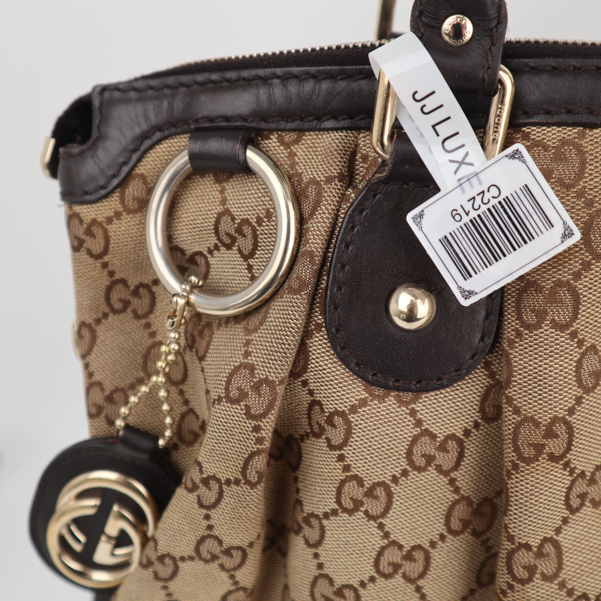 C2219 Gucci Tote Bag GG Canvas Sukey Tote Bag | Pre-Owned Very Good Brown GG canvas, leather trim