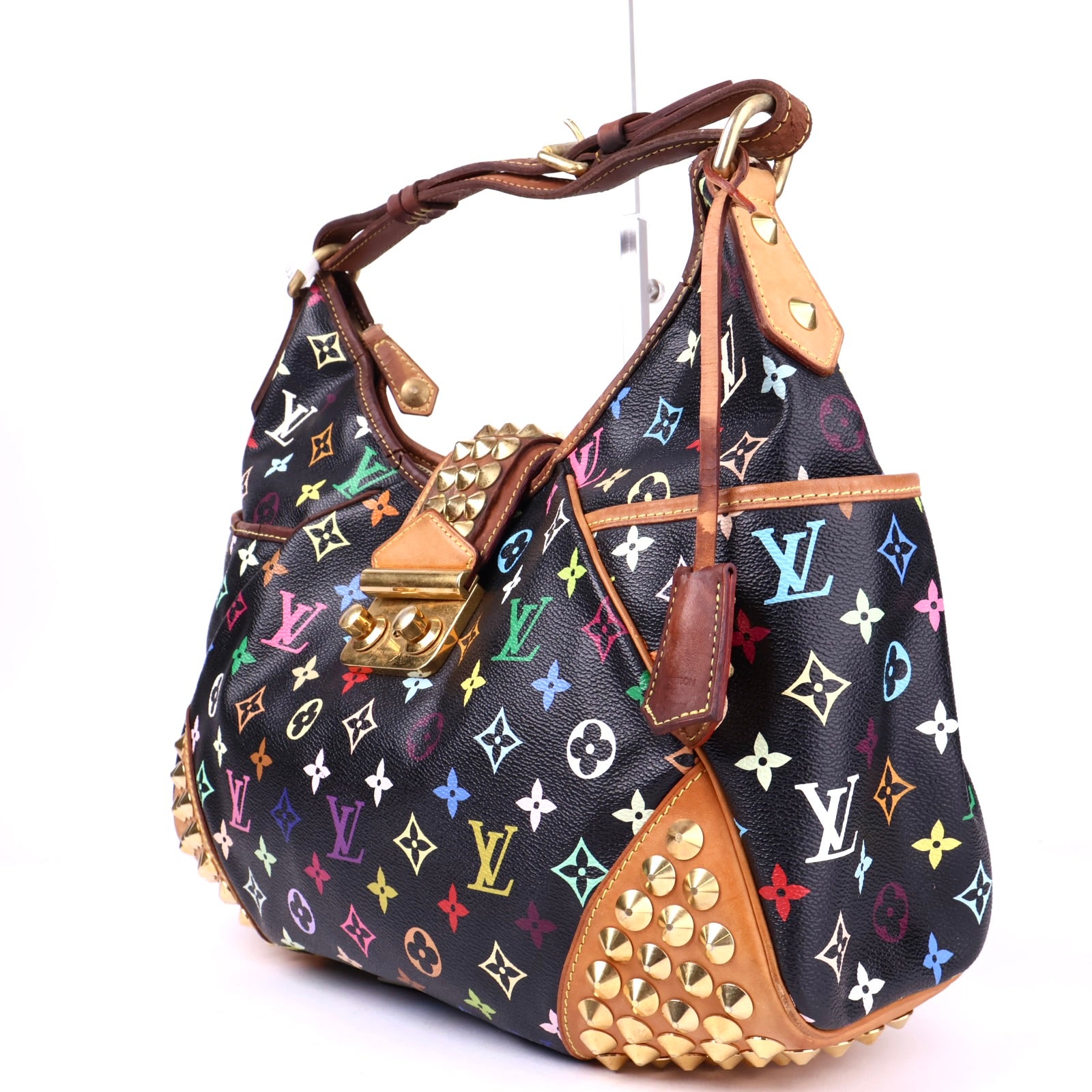 J3351 Louis Vuitton Black Monogram Leather Studded Handbag- Pre Owned