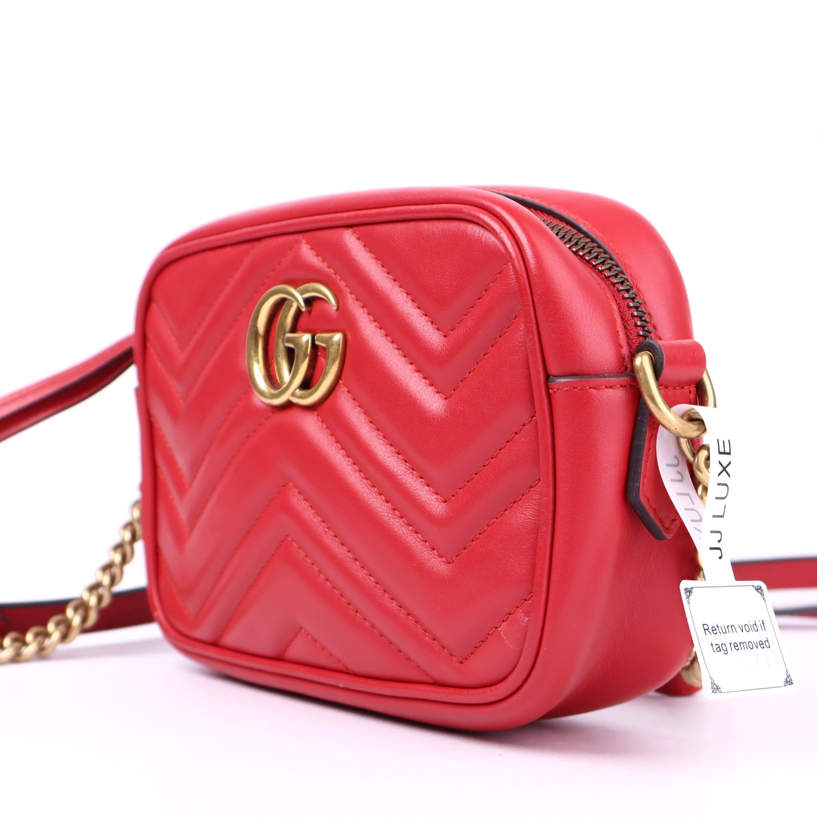 J2105 Gucci Red Quilted Leather Marmont Small Camera Bag- Pre Owned