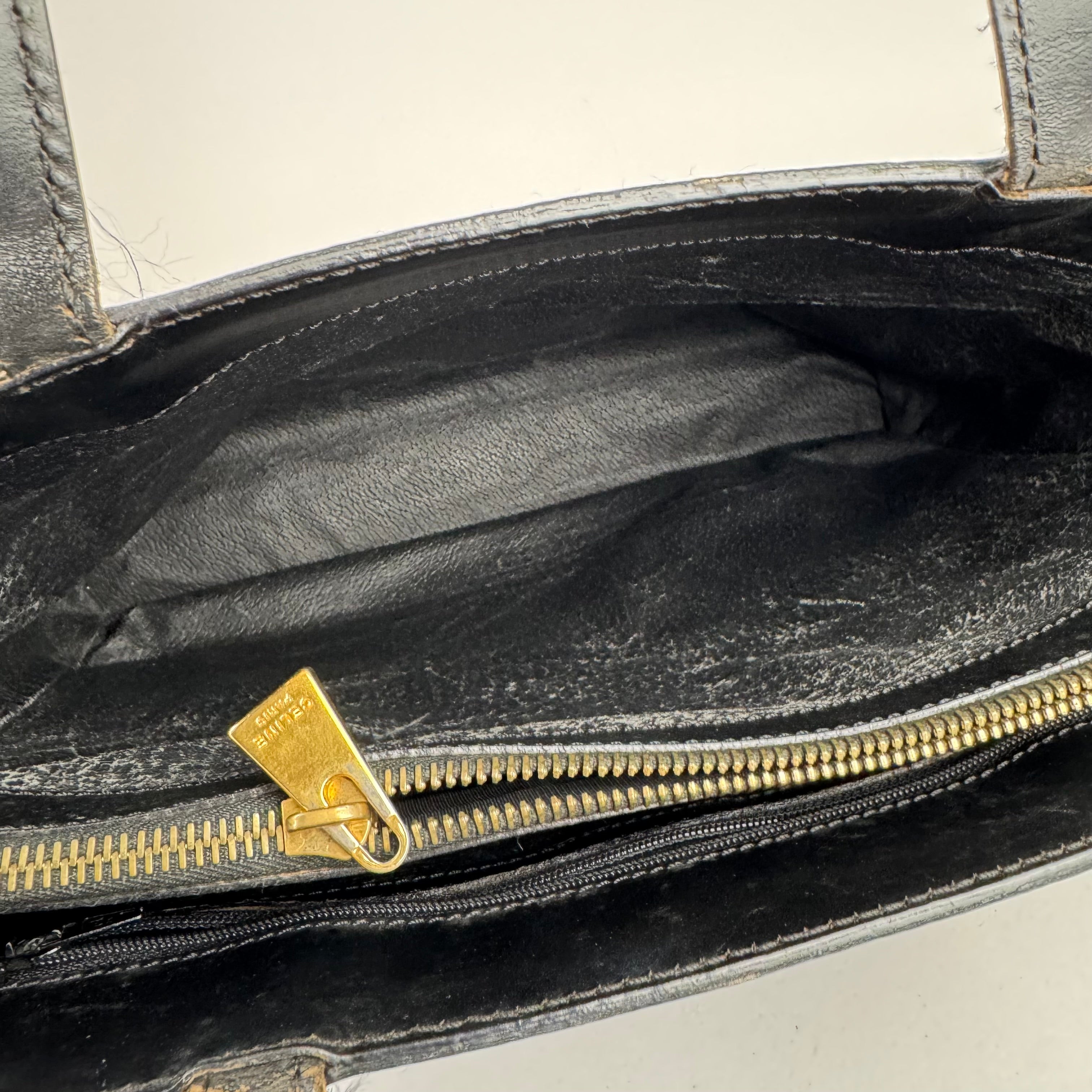 J0797 mCELINE Macadam Tote Bag PVC Leather Black Brown- Pre Owned