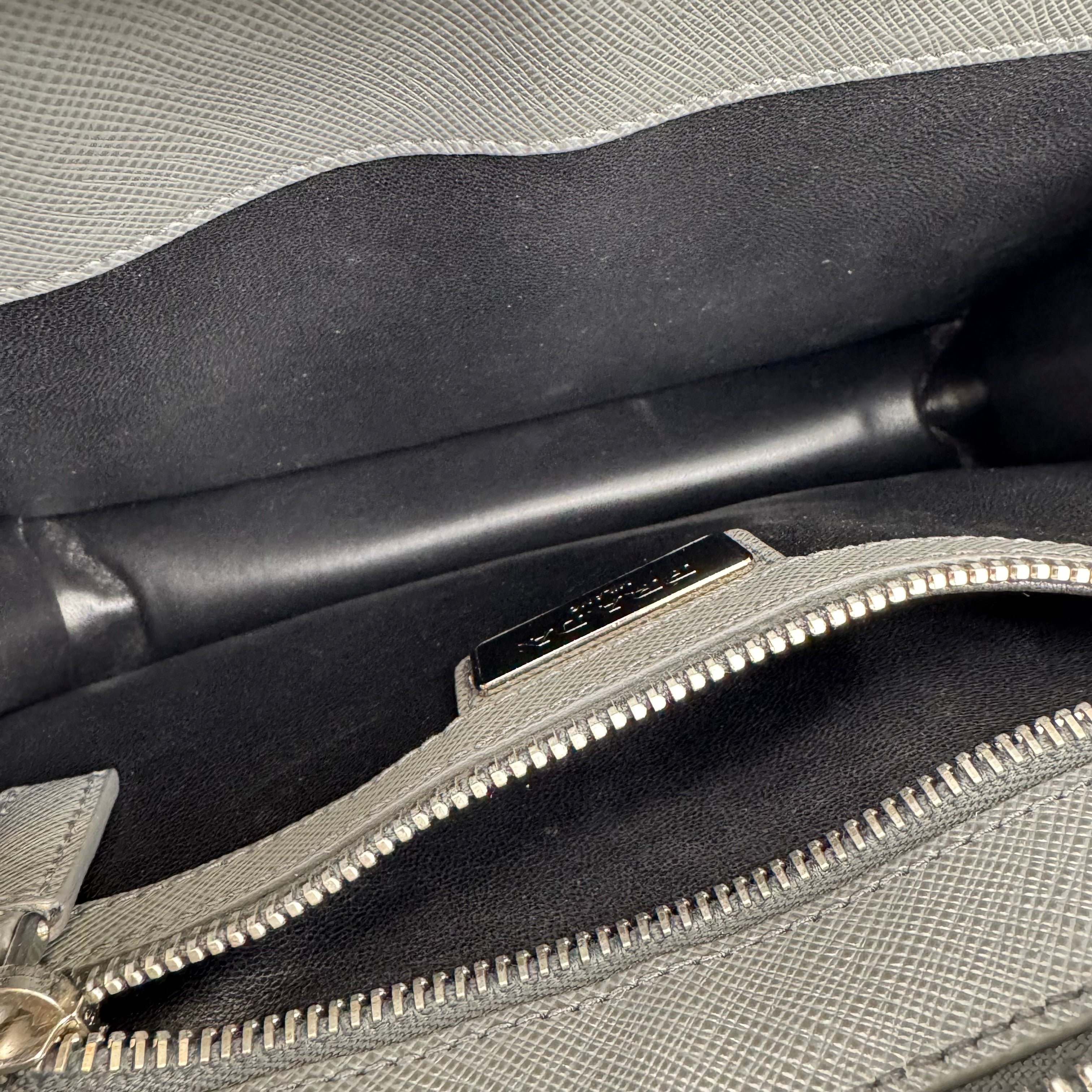 PRADA Gray Triangular Logo Clutch Bag- Pre Owned