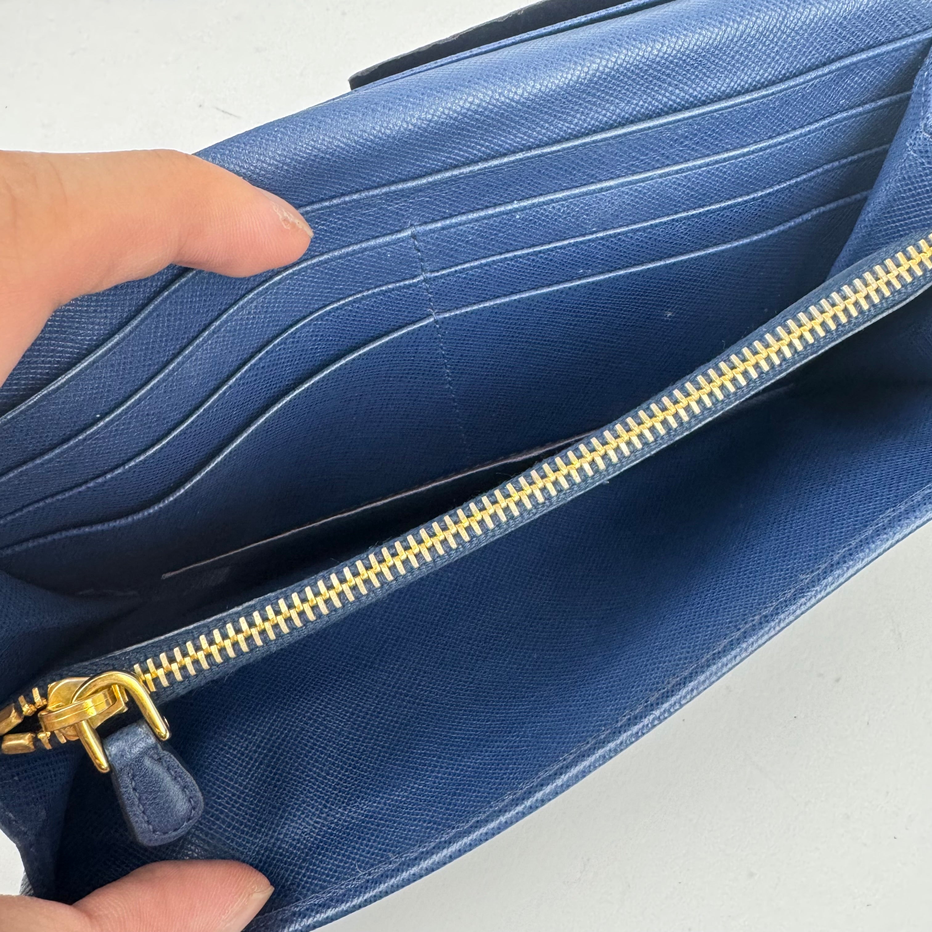 Prada Continental blue Leather Wallet- Pre Owned