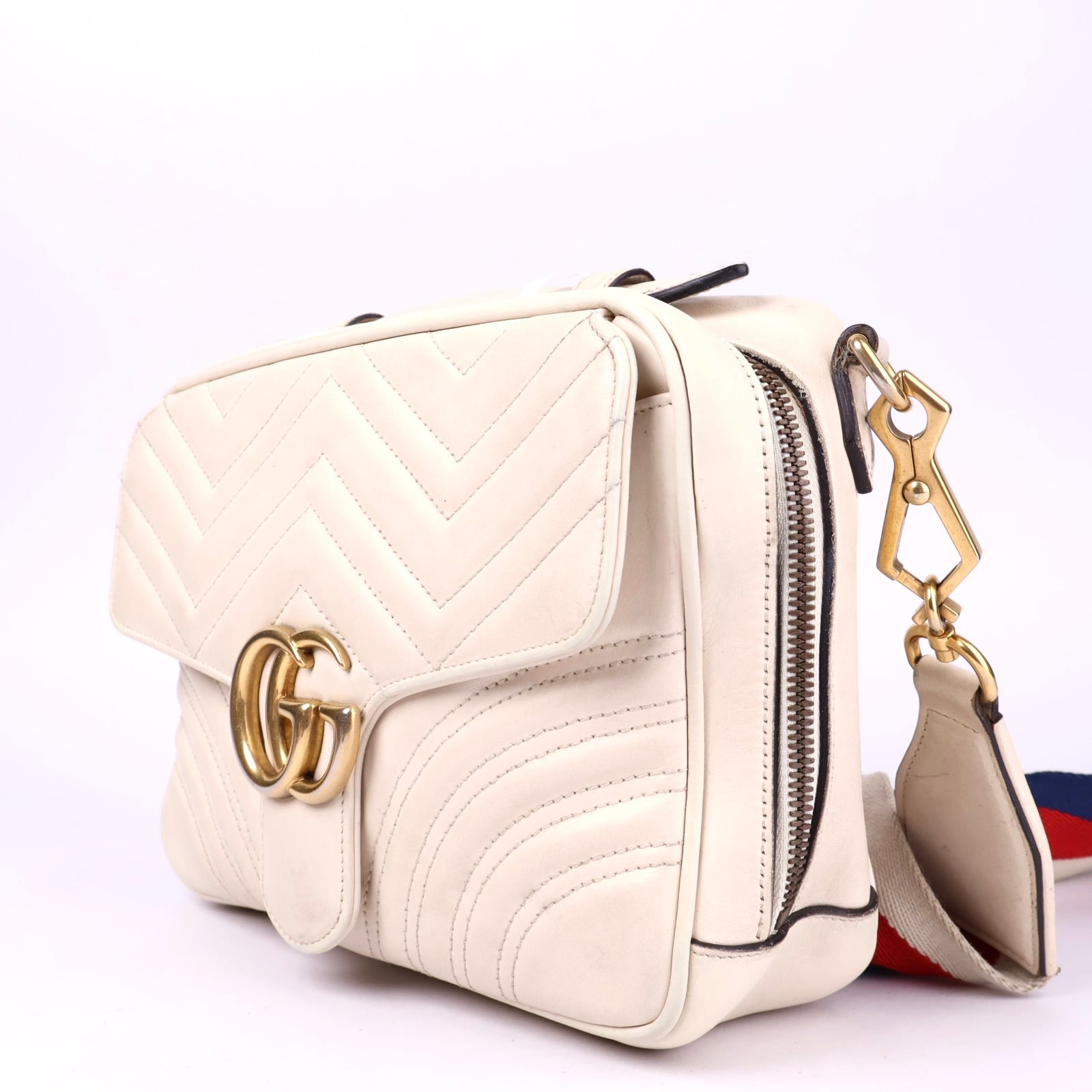 J2113 Gucci Small Calfskin GG Marmont Top Handle- Pre Owned