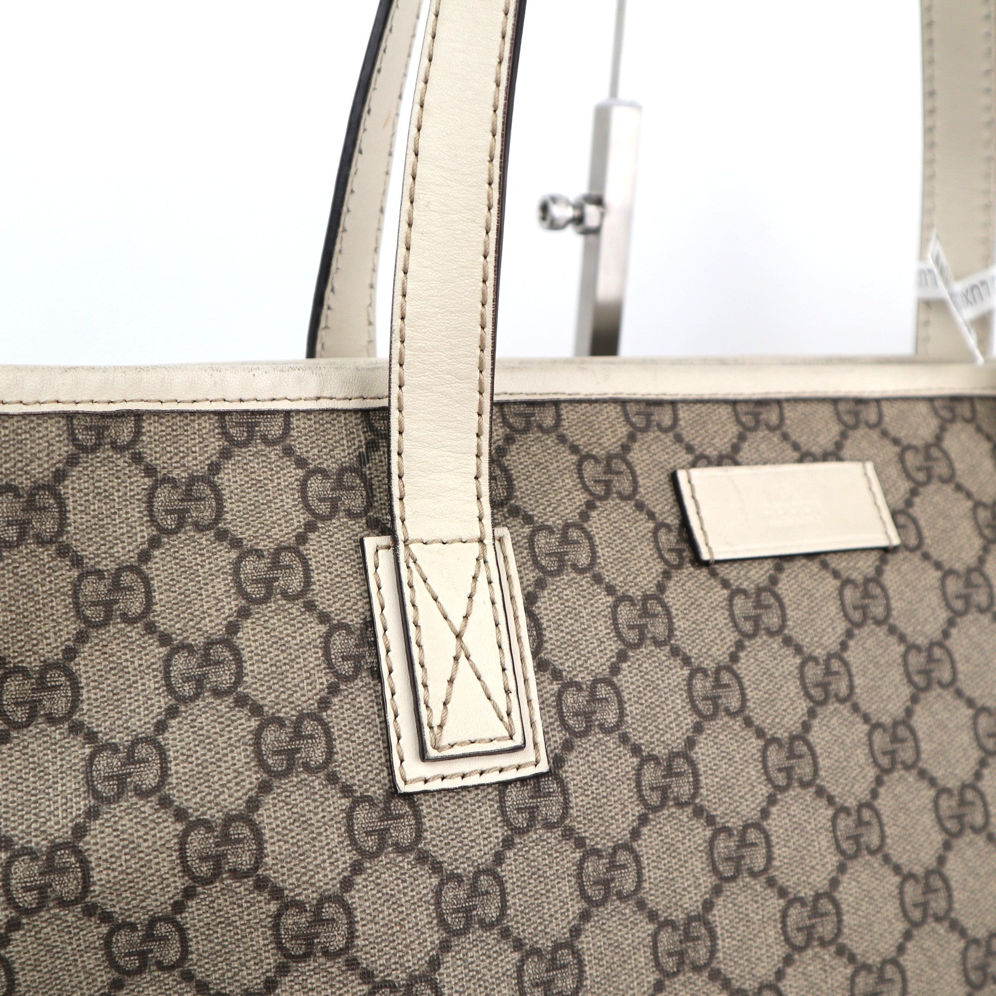 C2229 Gucci Tote Bag GG Supreme Joy Medium Zip | Pre-Owned Very Good Brown Coated Canvas And Leather Trim