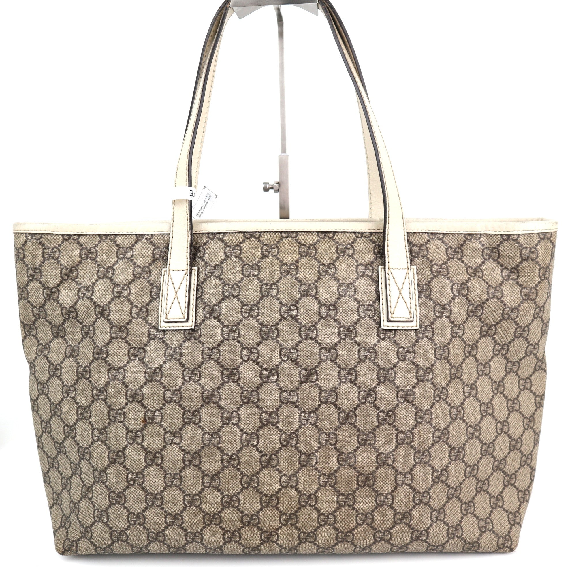 C2229 Gucci Tote Bag GG Supreme Joy Medium Zip | Pre-Owned Very Good Brown Coated Canvas And Leather Trim