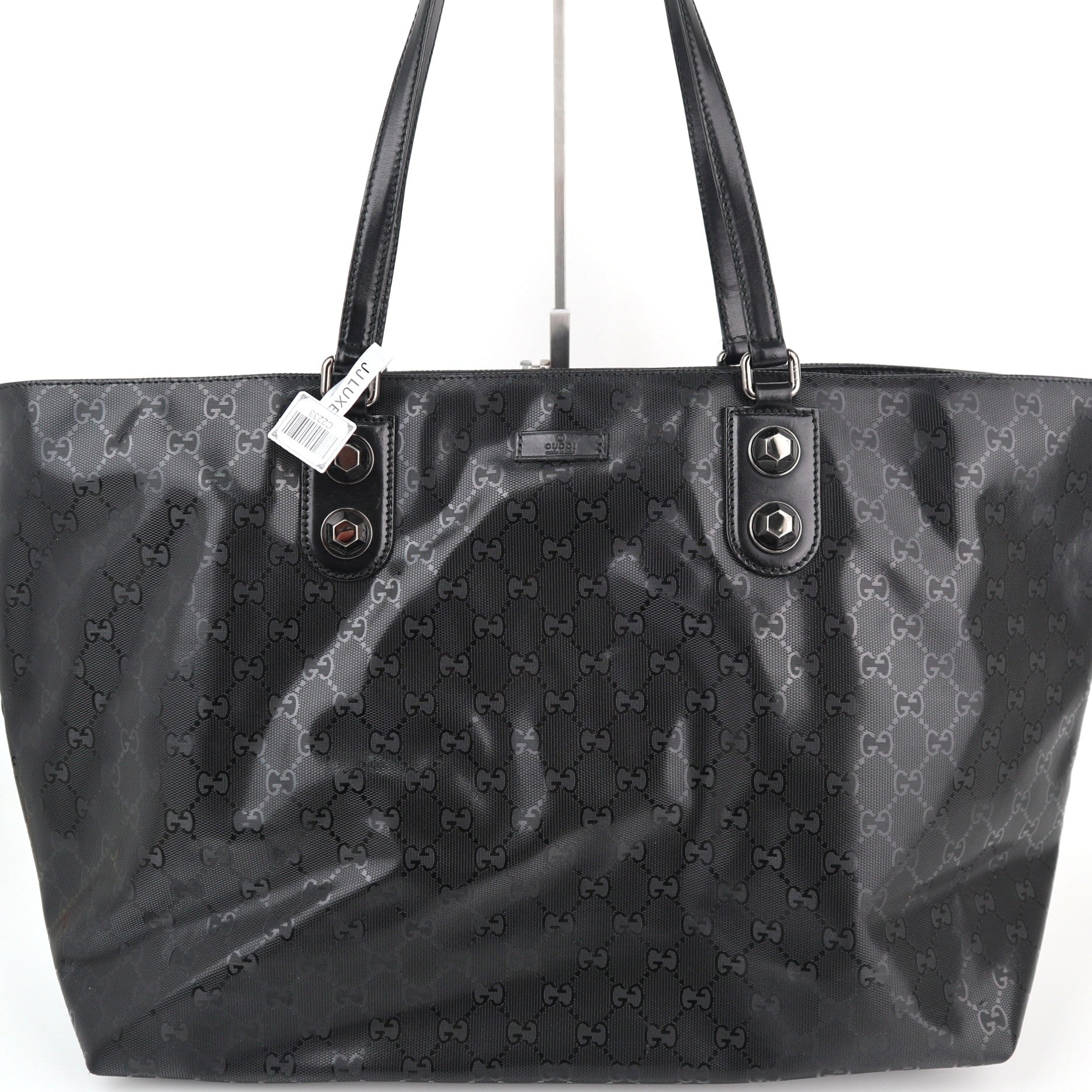 C2233 Gucci Tote Bag GG Stud Medium Joy | Pre-Owned Excellent Black Coated Canvas And Leather Trim