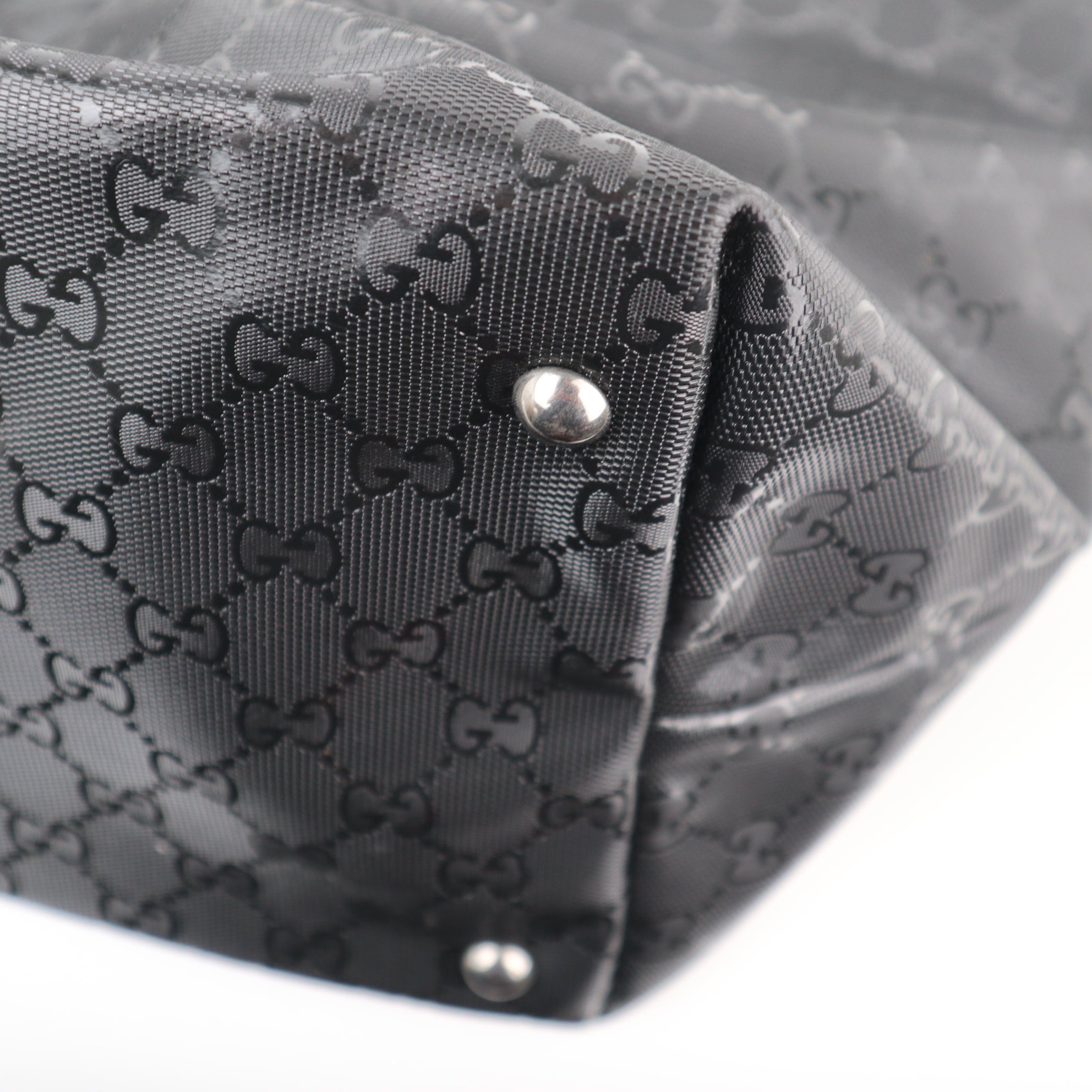 C2233 Gucci Tote Bag GG Stud Medium Joy | Pre-Owned Excellent Black Coated Canvas And Leather Trim