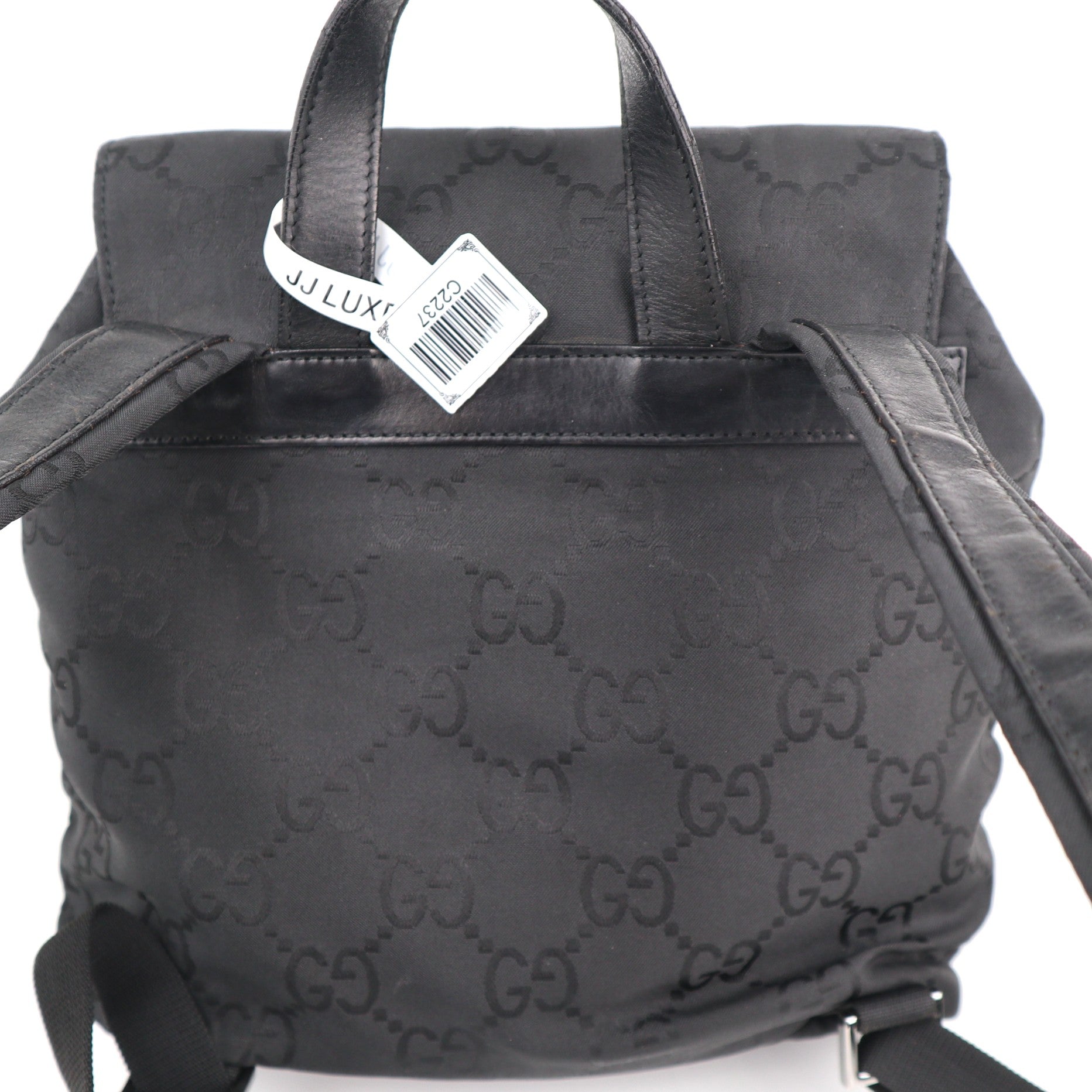 C2237 Gucci Backpack GG Small Backpack | Pre-Owned Very Good Black Canvas And Nylon With Leather Trim