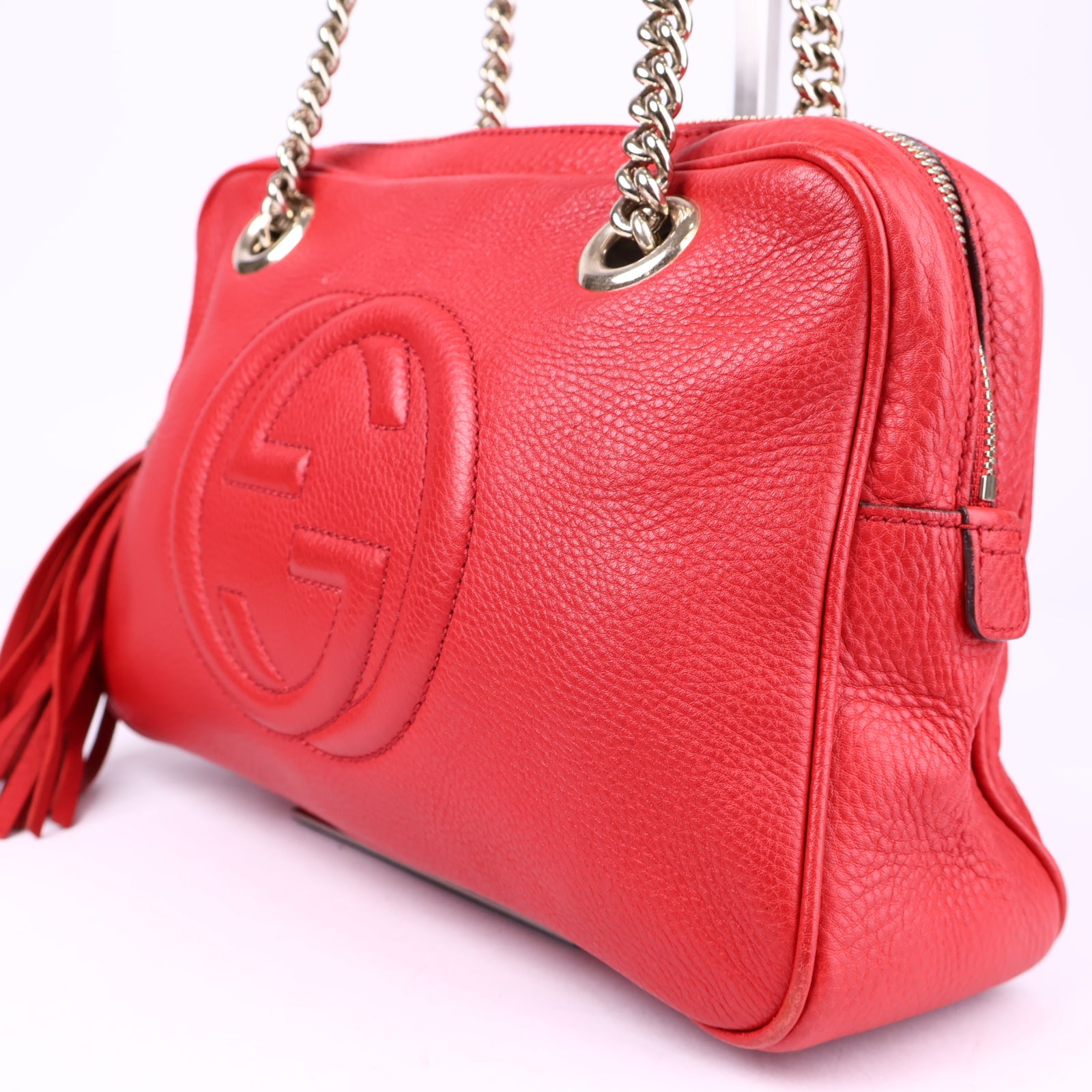 J3341 Gucci Red Pebbled Leather Soho Chain Shoulder Bag- Pre Owned