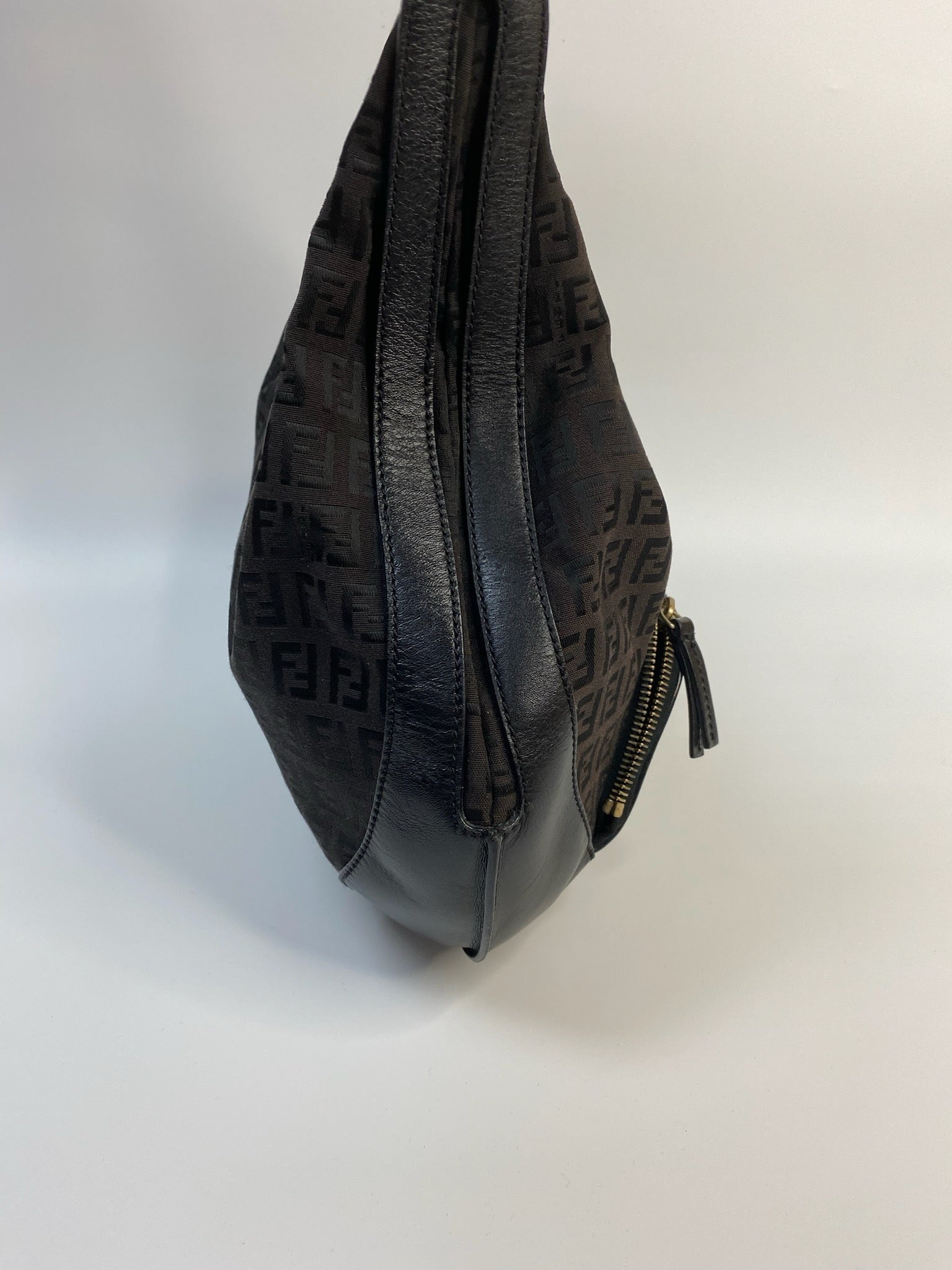 J2946 Fendi Shoulder Bag Black Zucchino Monogram Canvas Hobo Bag | Pre-Owned Black Canvas FF Monogram