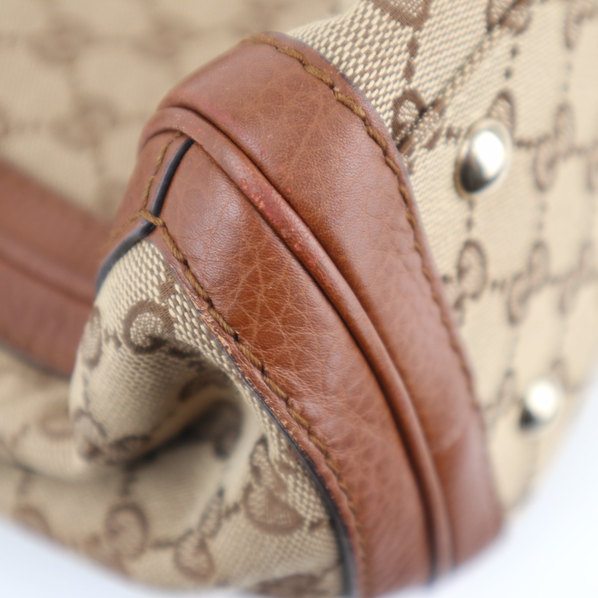 C2249# Gucci Tote Bag GG Canvas Bella | Pre-Owned Very Good Beige and Brown Canvas And Leather Trim