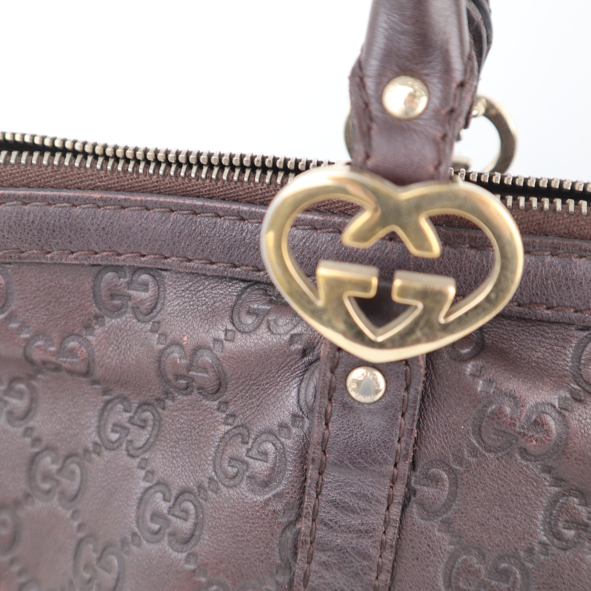 C2250 Gucci Tote Bag Guccissima Lovely Heart Interlocking G | Pre-Owned Very Good Brown Guccissima Leather