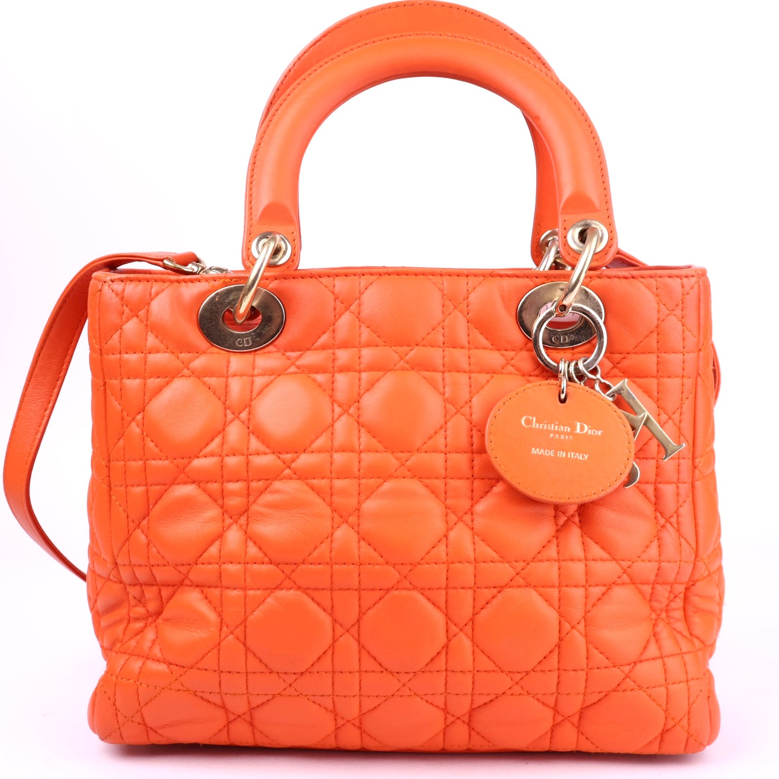 J3272 Christian Dior Orange Lambskin Medium Lady- Pre Owned