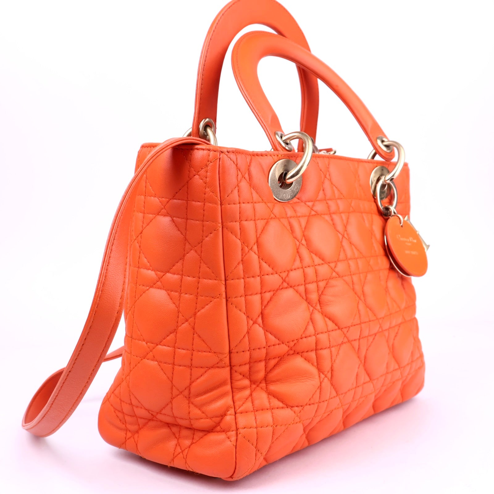 J3272 Christian Dior Orange Lambskin Medium Lady- Pre Owned