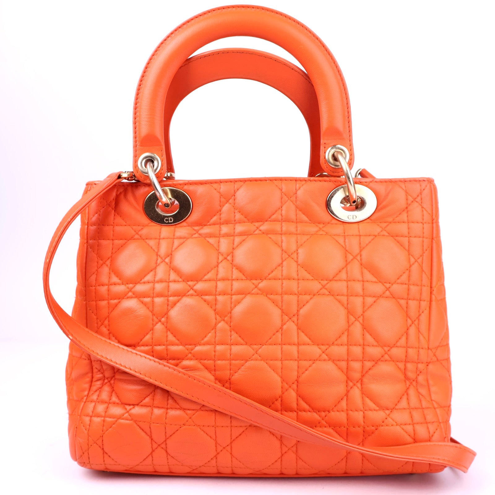 J3272 Christian Dior Orange Lambskin Medium Lady- Pre Owned