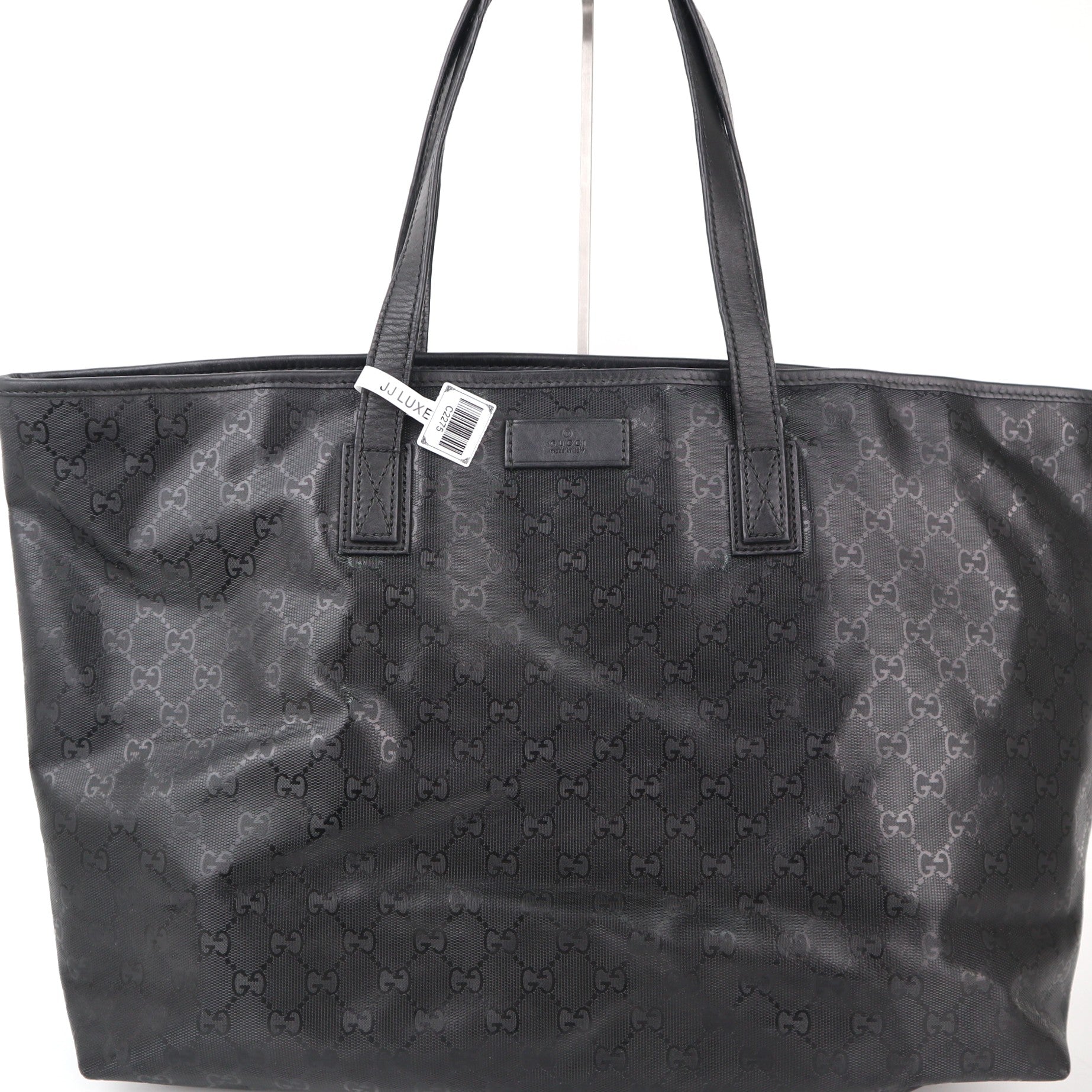 C2275 Gucci Tote Bag GG Imprime Tote Bag Large Black | Pre-Owned Very Good Black Leather GG Imprime