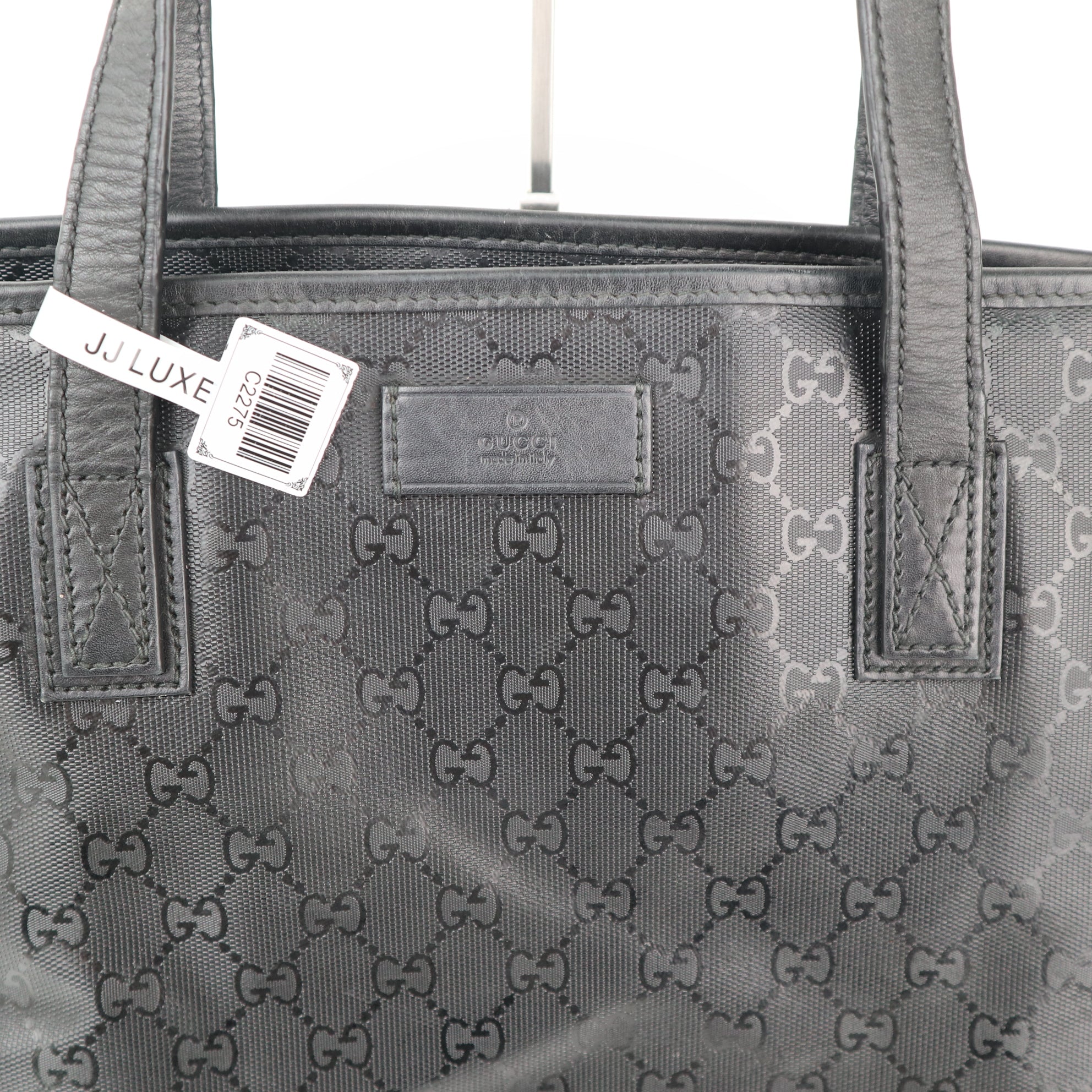 C2275 Gucci Tote Bag GG Imprime Tote Bag Large Black | Pre-Owned Very Good Black Leather GG Imprime
