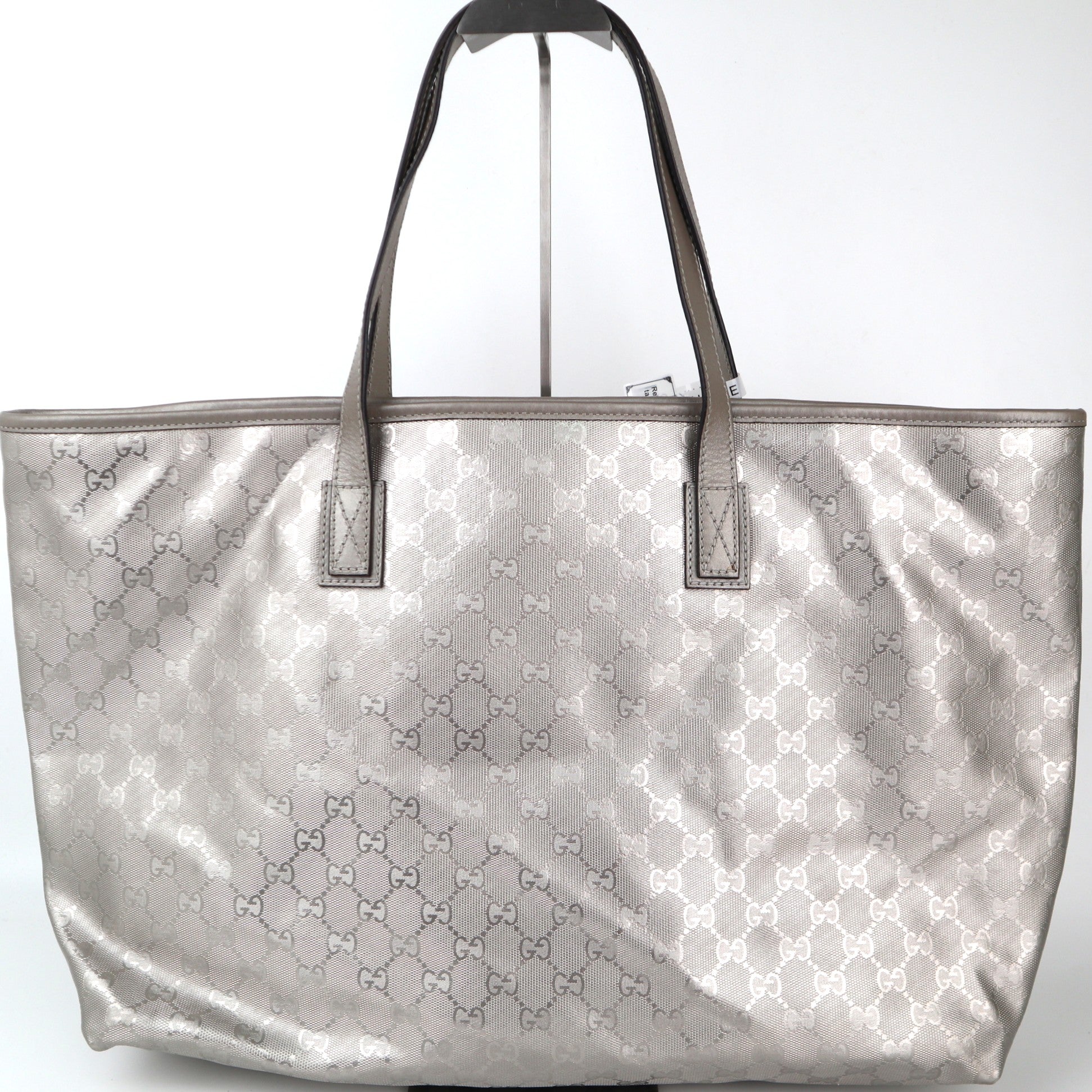 C2276 Gucci Tote Bag GG Imprime Tote Bag Large Silver | Pre-Owned Very Good Silver Leather GG Imprime