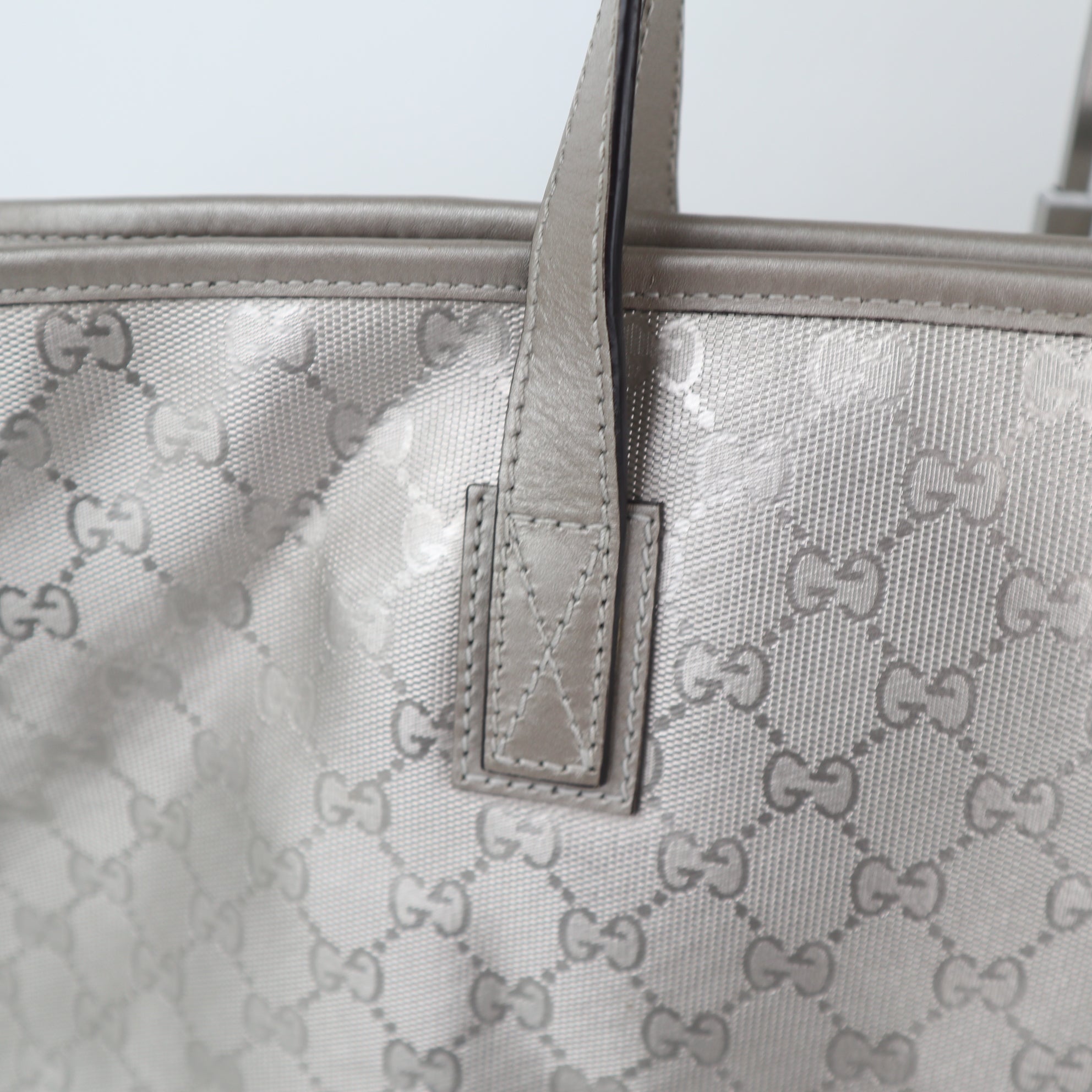 C2276 Gucci Tote Bag GG Imprime Tote Bag Large Silver | Pre-Owned Very Good Silver Leather GG Imprime