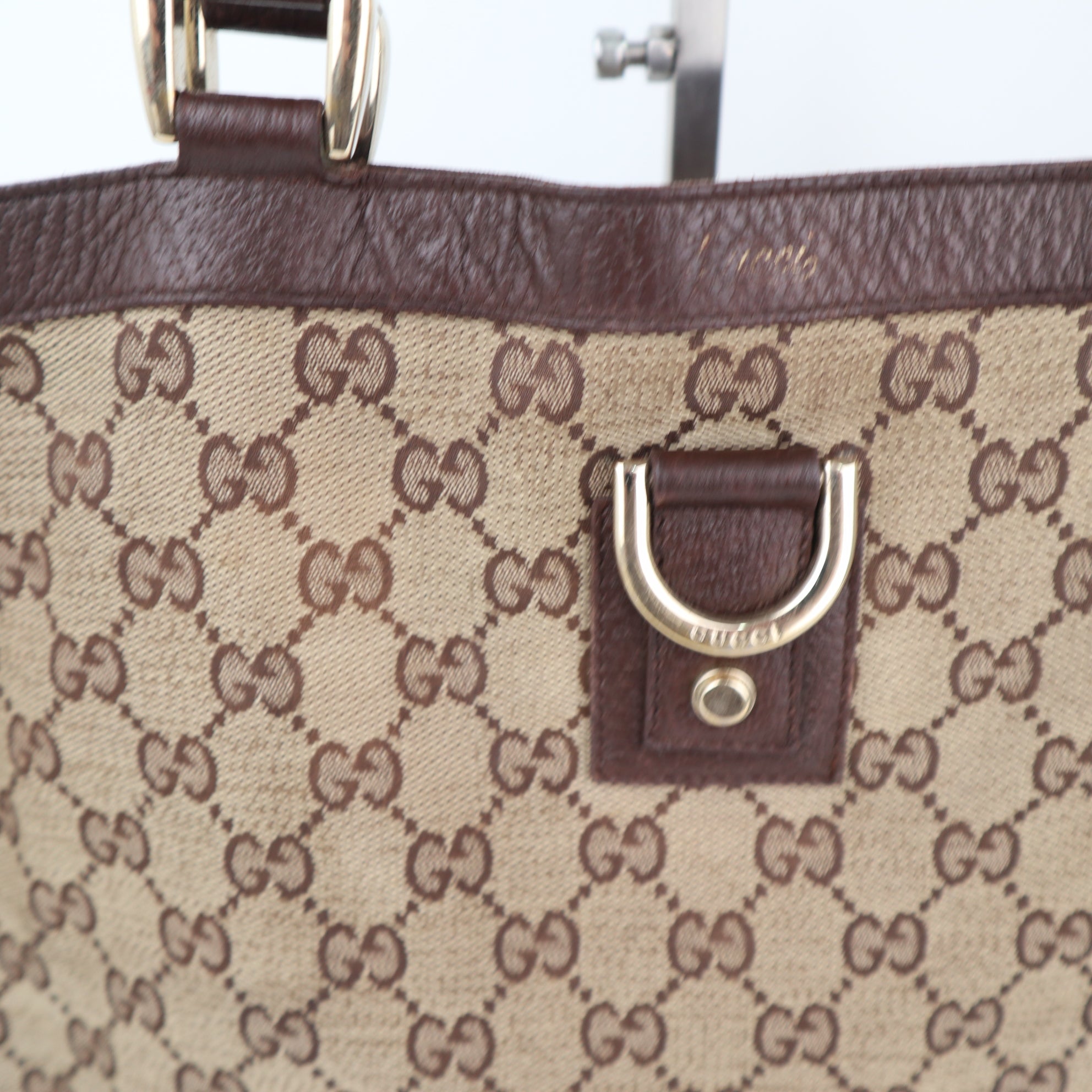 C2294 Gucci Tote Bag Abbey D Ring Tote Bag Beige GG Canvas Brown Leather | Pre-Owned Very Good Beige GG Canvas Canvas, Leather