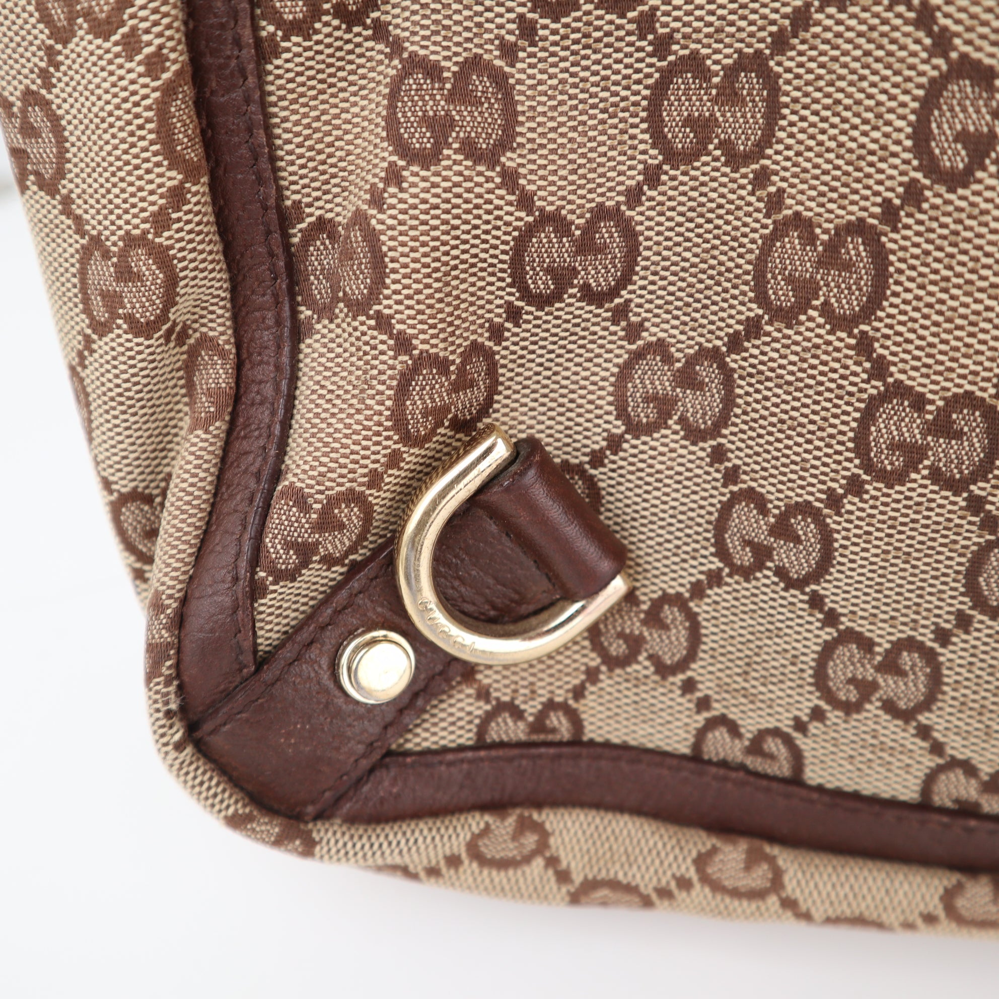 C2294 Gucci Tote Bag Abbey D Ring Tote Bag Beige GG Canvas Brown Leather | Pre-Owned Very Good Beige GG Canvas Canvas, Leather