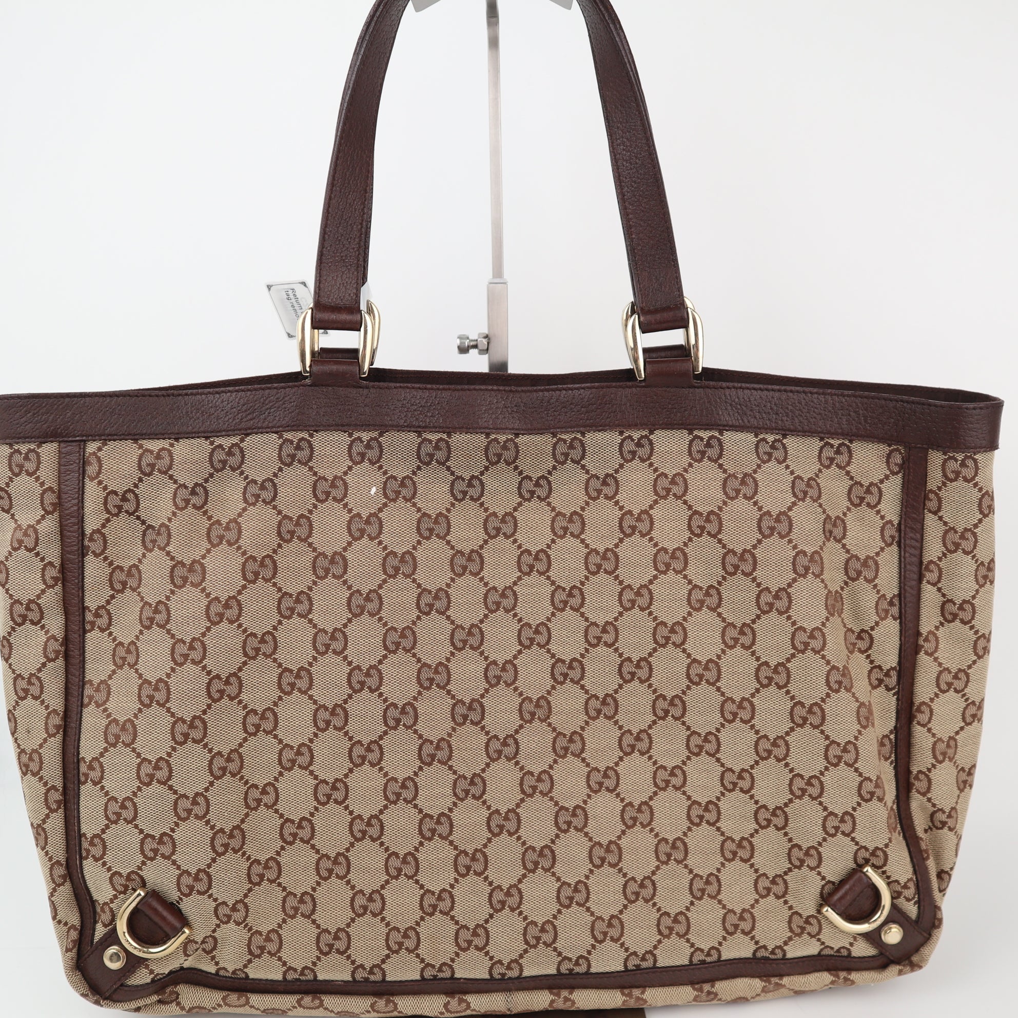 C2294 Gucci Tote Bag Abbey D Ring Tote Bag Beige GG Canvas Brown Leather | Pre-Owned Very Good Beige GG Canvas Canvas, Leather