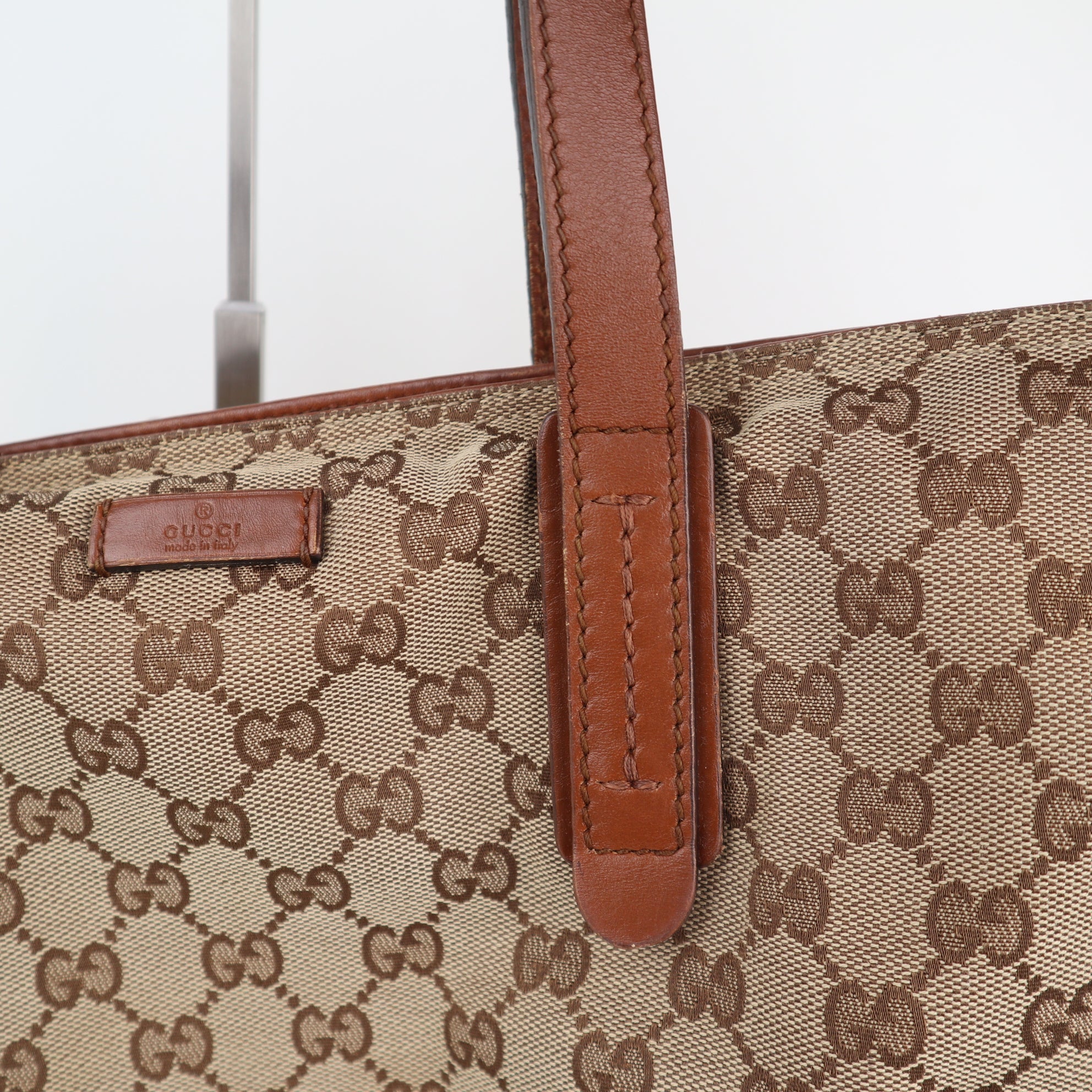 C2297 Gucci Tote Bag GG Canvas Web | Pre-Owned Excellent Brown GG Canvas Canvas