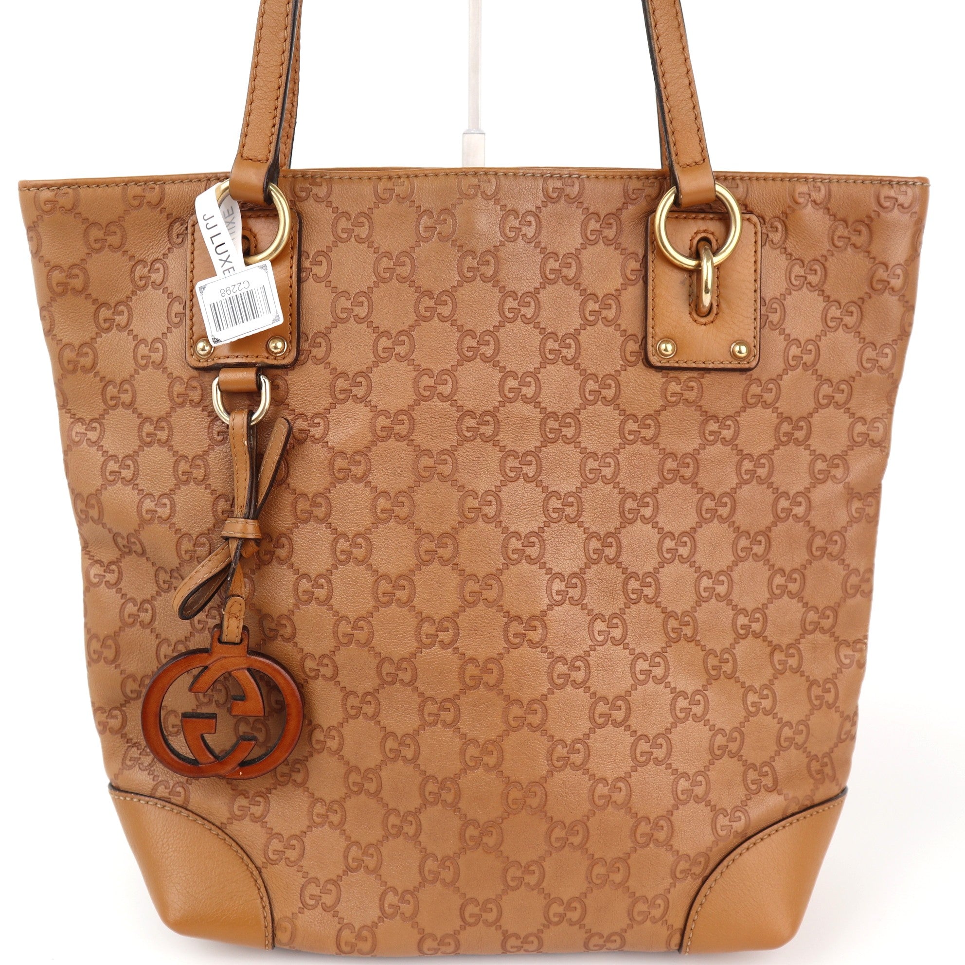 C2298 Gucci Tote Bag Guccissima GG Charm Medium | Pre-Owned Excellent Brown Guccissima Leather