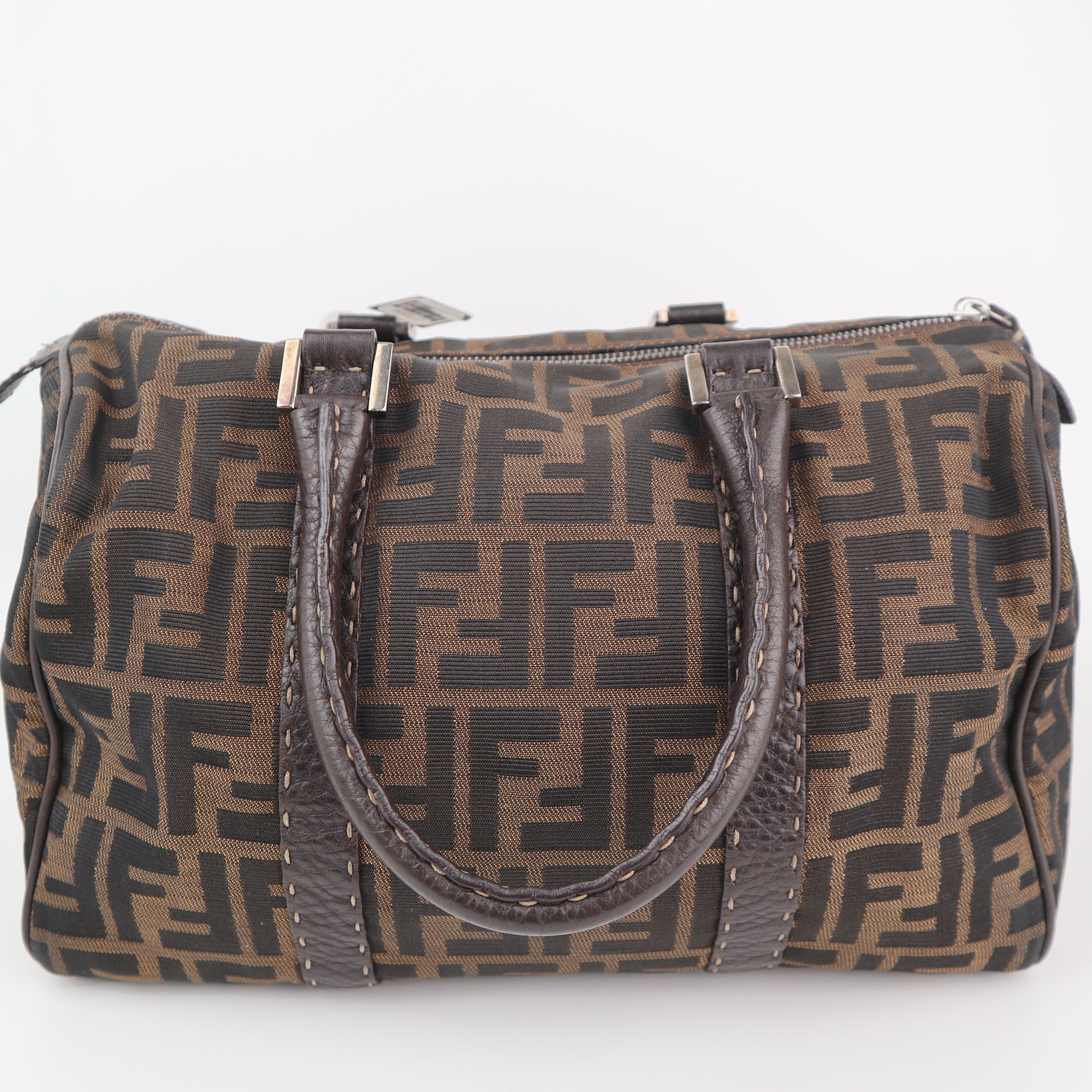 C2308 Fendi Top Handle Bag Zucca Boston | Pre-Owned Very Good Brown FF Monogram Canvas