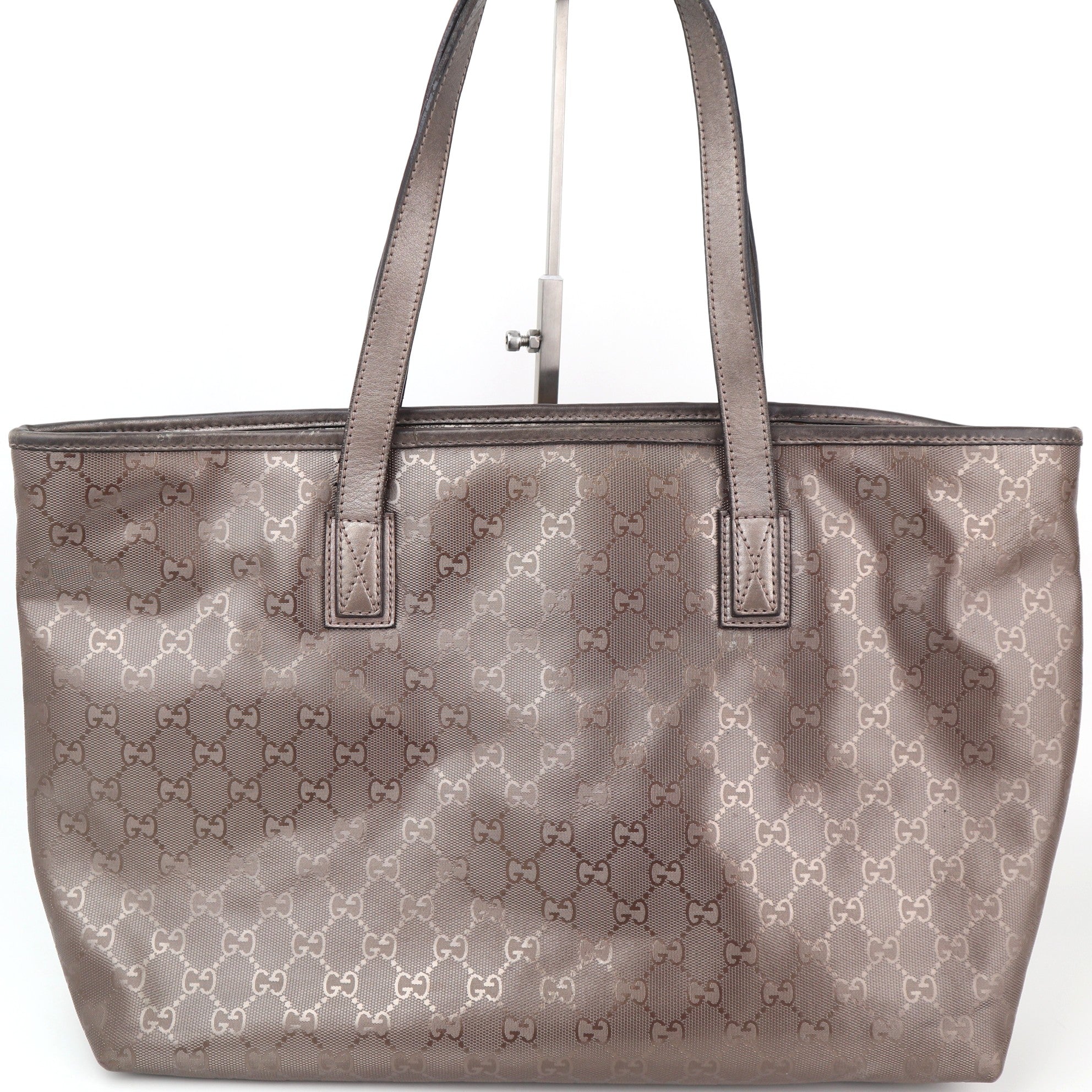 C2314 Gucci Tote Bag GG Imprime Monogram Medium Zippered Shopping Tote | Pre-Owned Very Good Red GG Monogram, Monogram Canvas