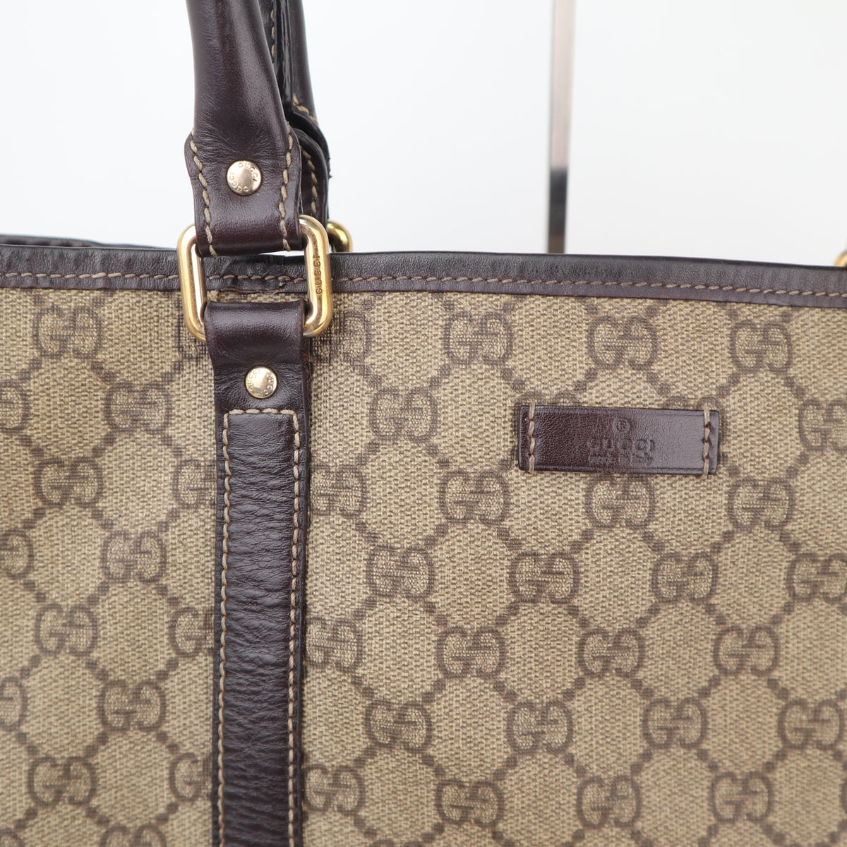 C2317 Gucci Tote Bag GG Canvas Tote Vertical | Pre-Owned Very Good Brown GG Monogram Canvas