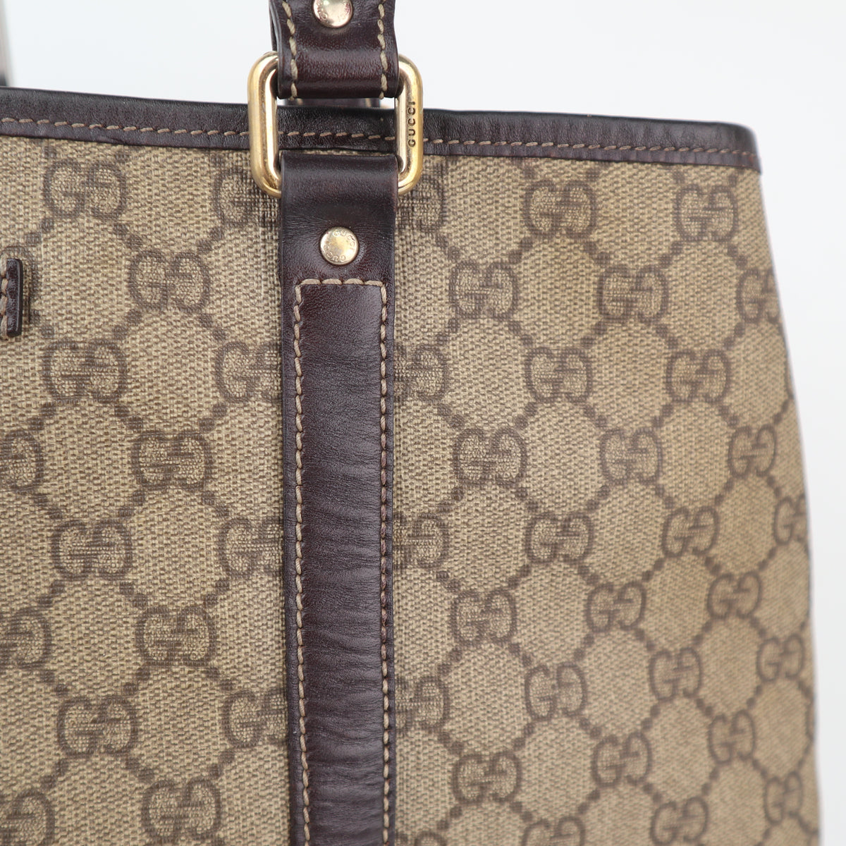 C2317 Gucci Tote Bag GG Canvas Tote Vertical | Pre-Owned Very Good Brown GG Monogram Canvas