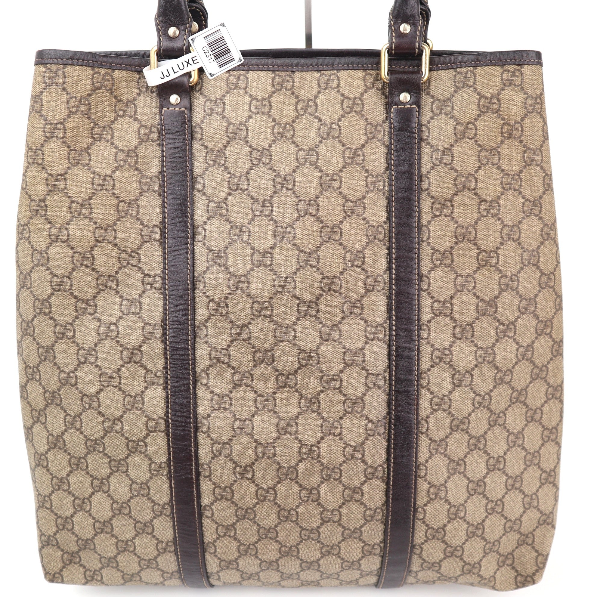 C2317 Gucci Tote Bag GG Canvas Tote Vertical | Pre-Owned Very Good Brown GG Monogram Canvas