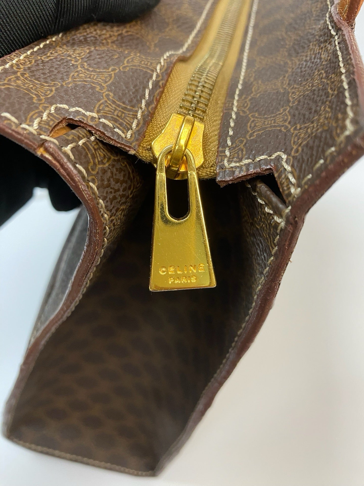J2952 Celine Tote Bag Macadam Stripe Tote | Pre-Owned Brown Macadam Coated canvas, Leather trim