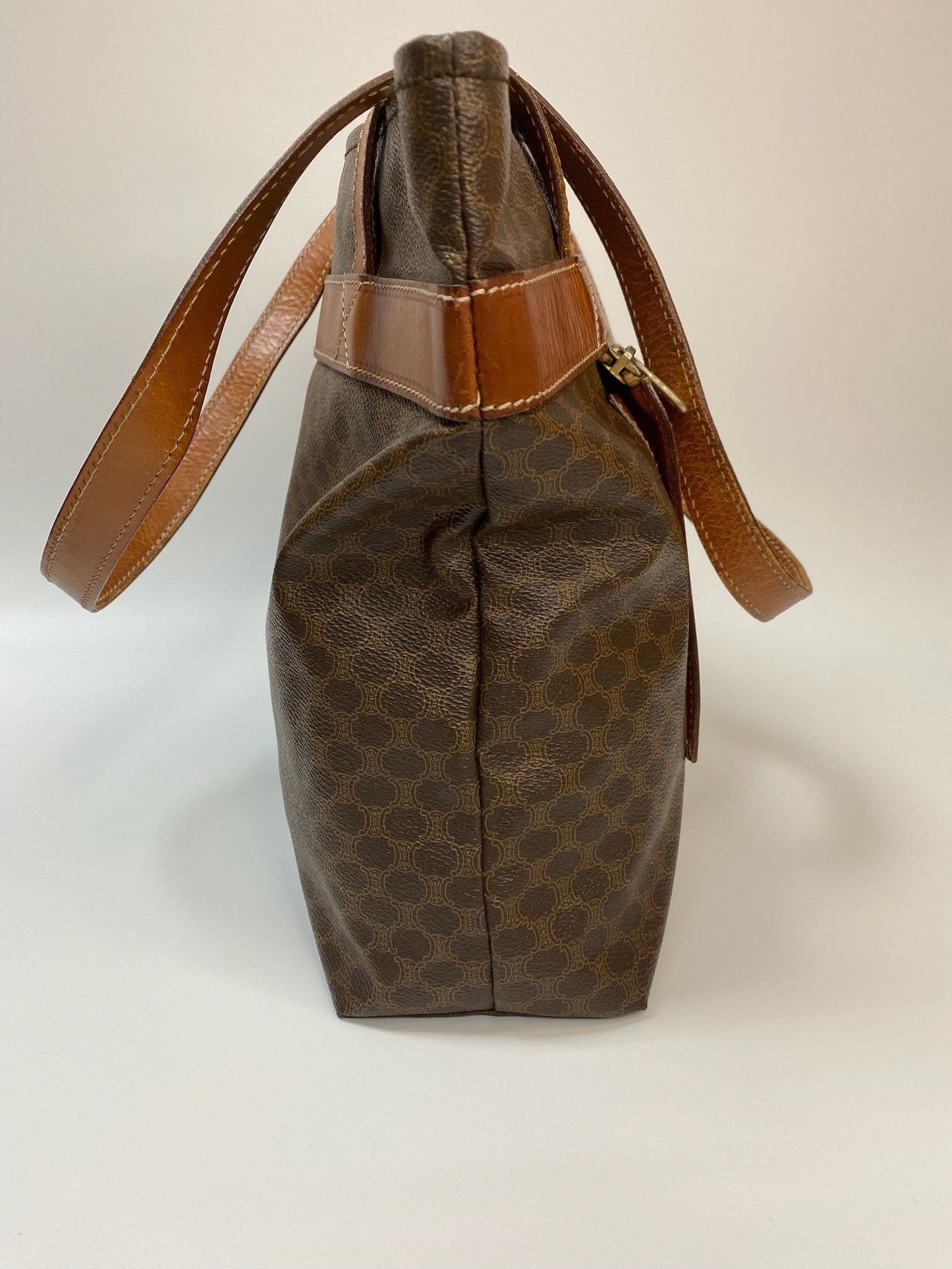 J2953 Celine Tote Bag Macadam Tote | Pre-Owned Brown Macadam Coated canvas, Leather trim