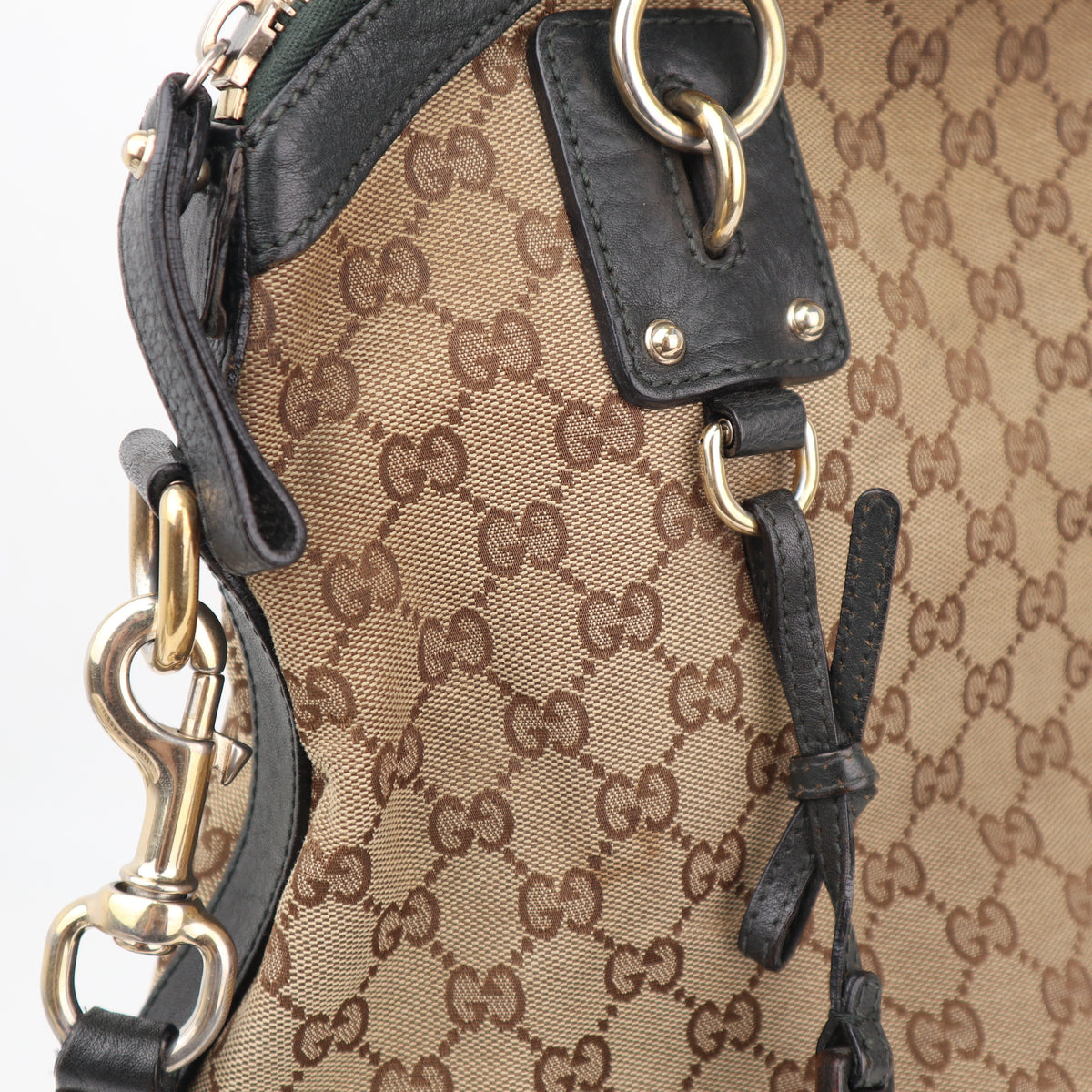 C2322 Gucci Shoulder Bag Medium GG Canvas Charm Dome satchel | Pre-Owned Very Good Brown GG Monogram Canvas