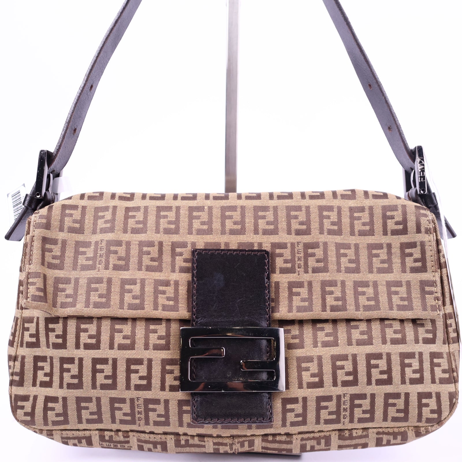 Fendi Zucchino Baguette Toro Mogano Panna Top Handle Bag J2149 | Pre-Owned Like New