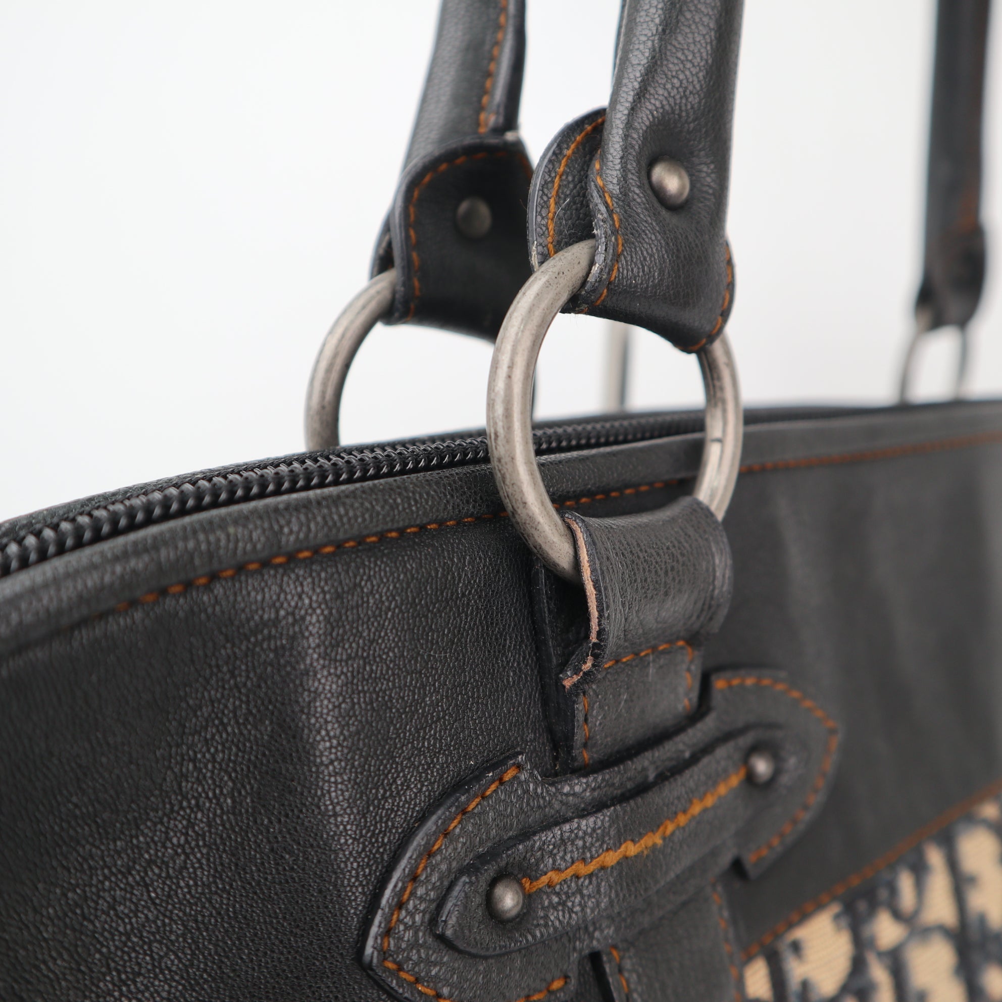 C2325 Christian Dior Shoulder Bag Dior Trotter Canvas Handbag With Leather Trim | Pre-Owned Very Good Brown Trotter Canvas, Leather