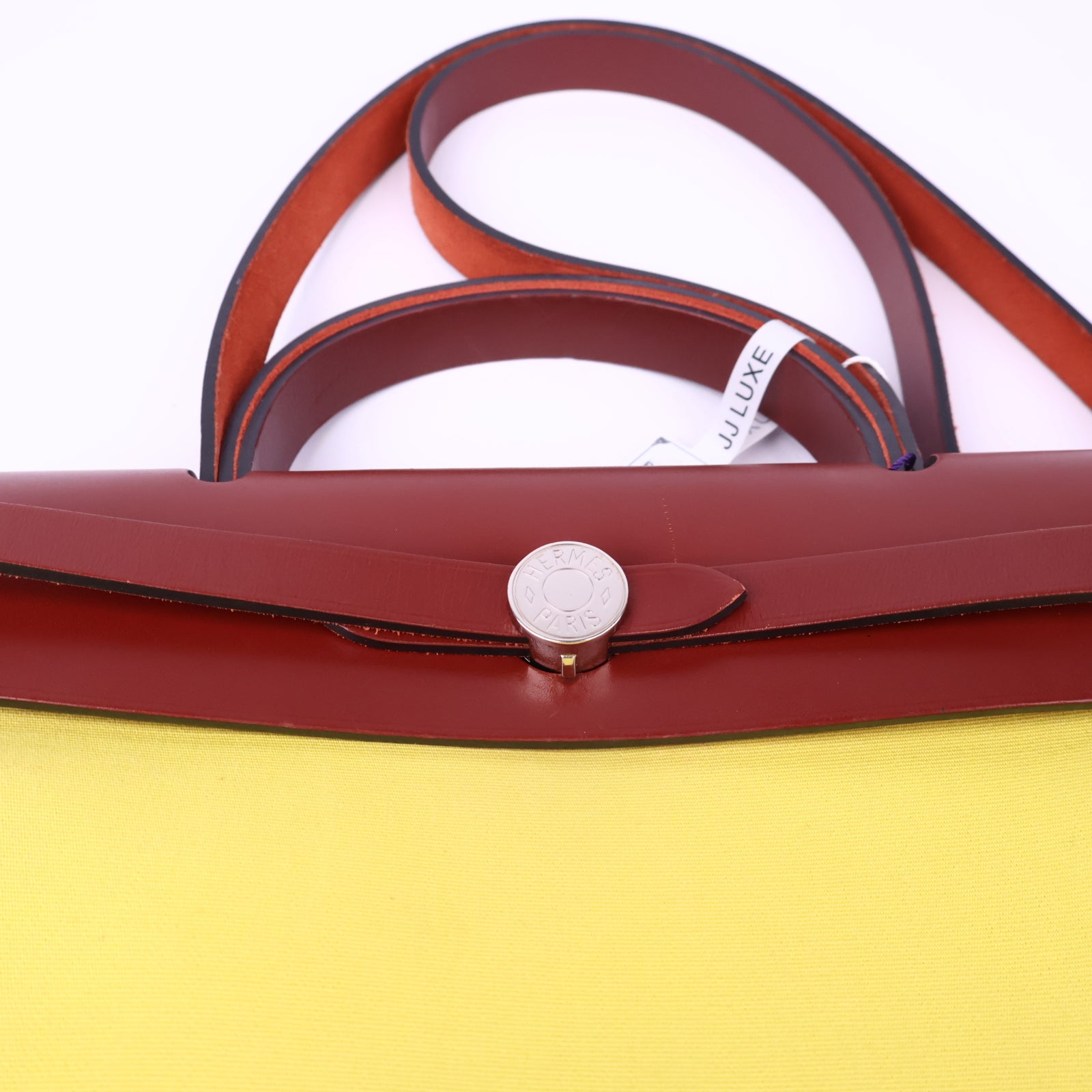 Hermes Herbag Zip Leather and Toile 31 Yellow Shoulder Bag J3331 | Pre-Owned Like New Leather