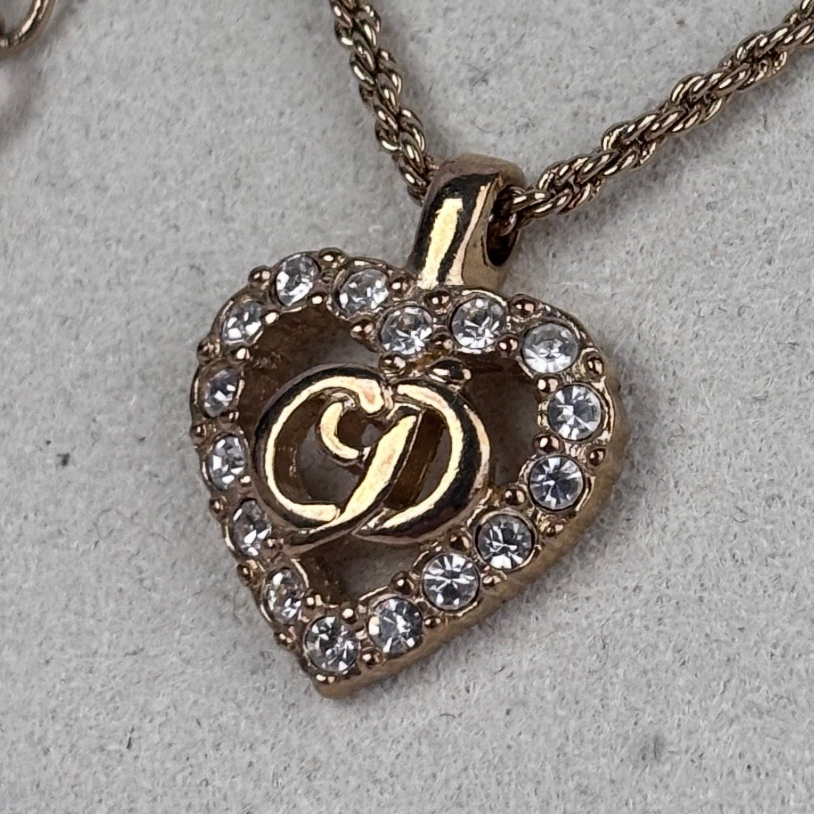 Christian Dior Heart Rhinestone Necklace J3091 | Pre-Owned Good Gold-Tone Metal & Rhinestone