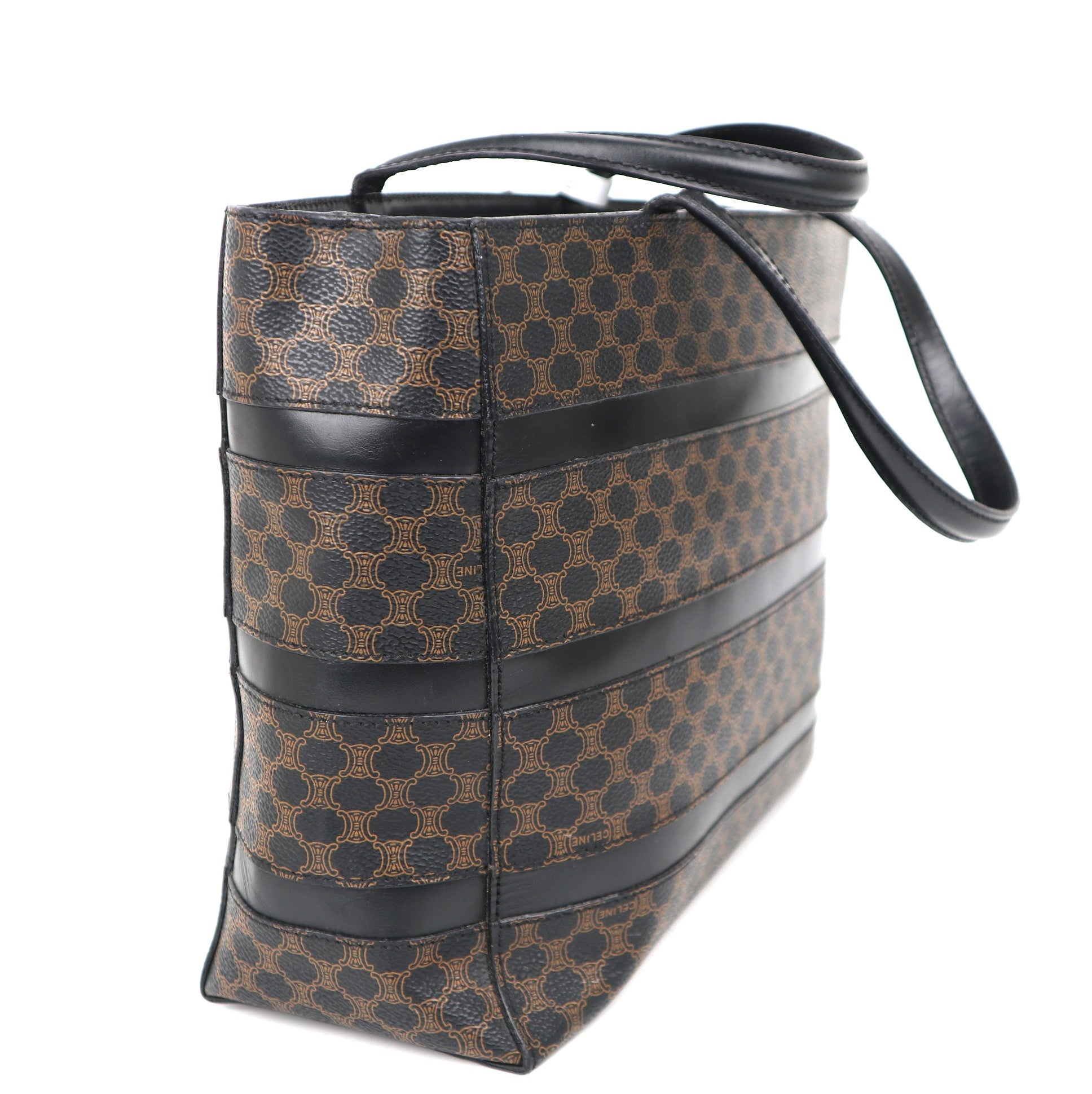 C2067 CELINE Macadam Tote Bag PVC Leather Black Brown-Pre Owend