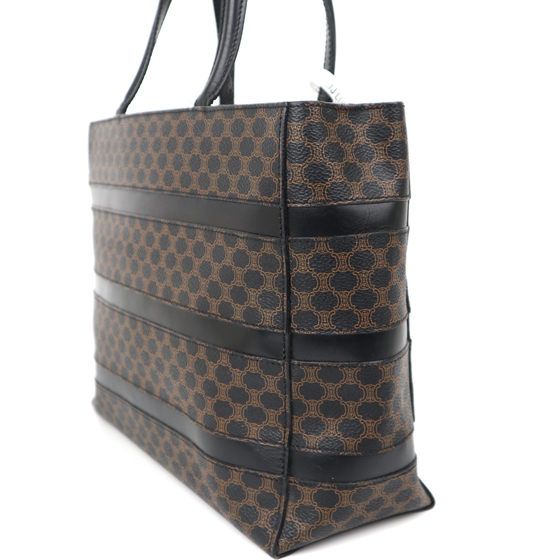 C2067 CELINE Macadam Tote Bag PVC Leather Black Brown-Pre Owend