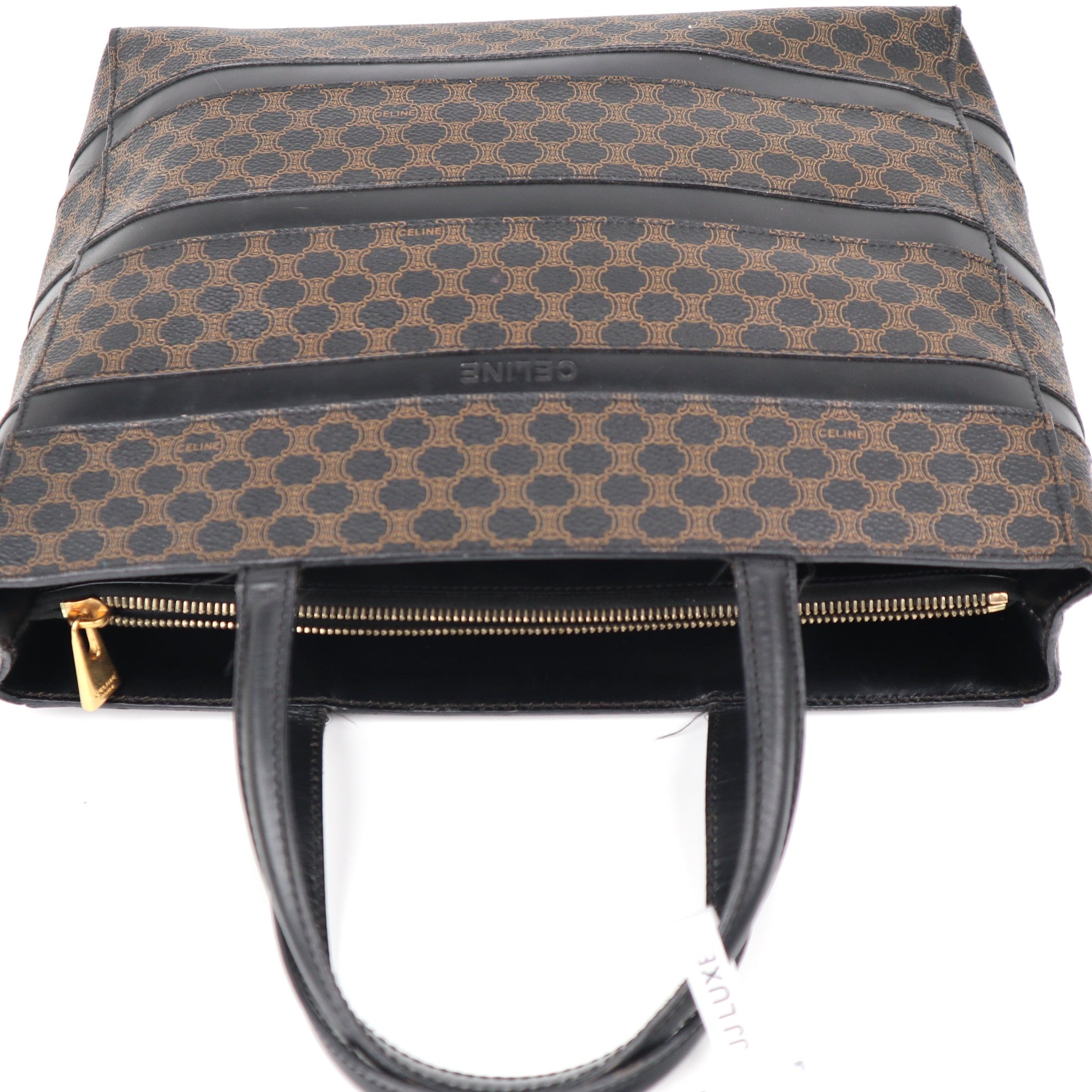 C2067 CELINE Macadam Tote Bag PVC Leather Black Brown-Pre Owend