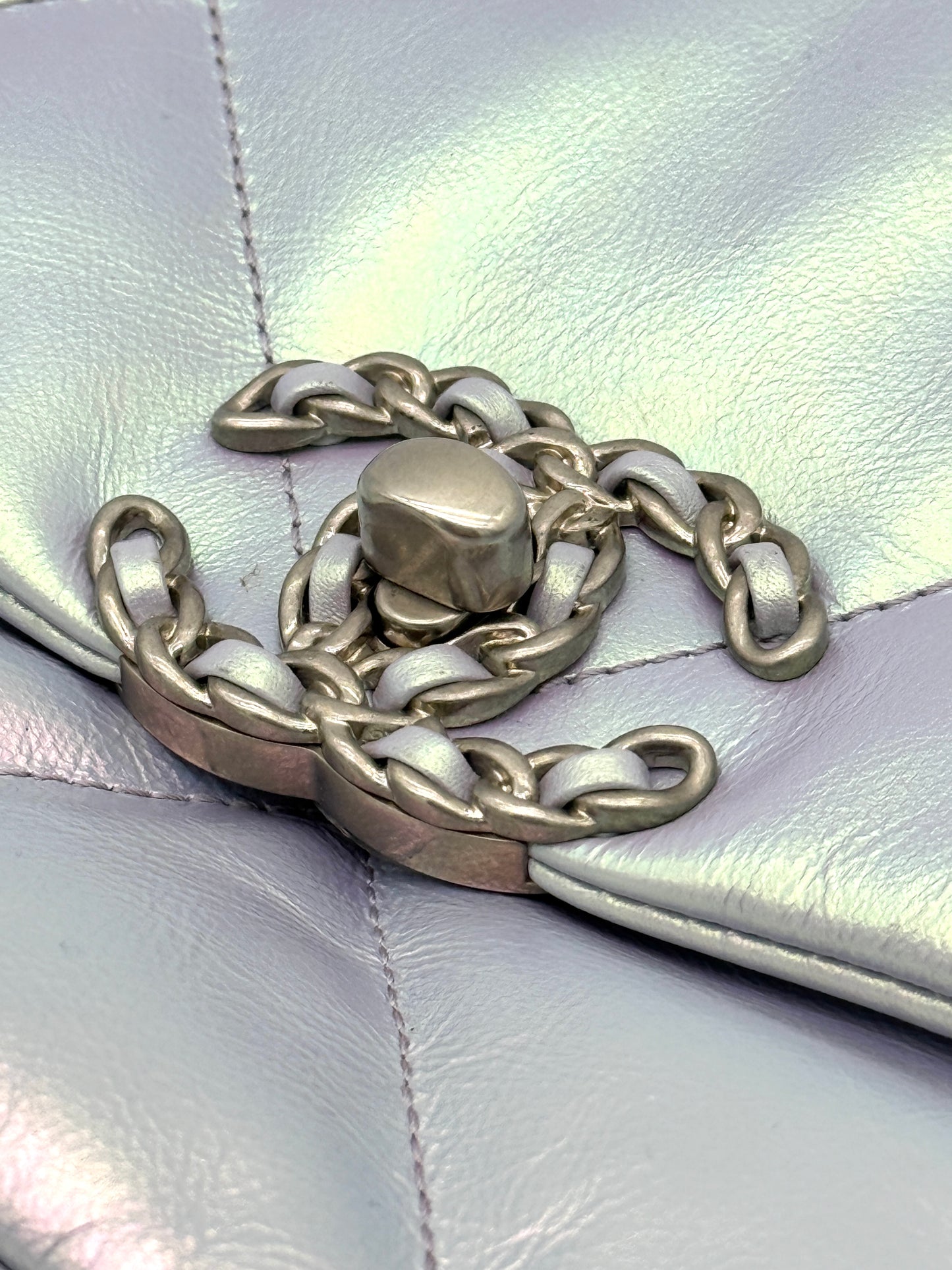 Chanel Iridescent Calfskin Quilted Medium Chanel 19 Flap Light Purple Blue